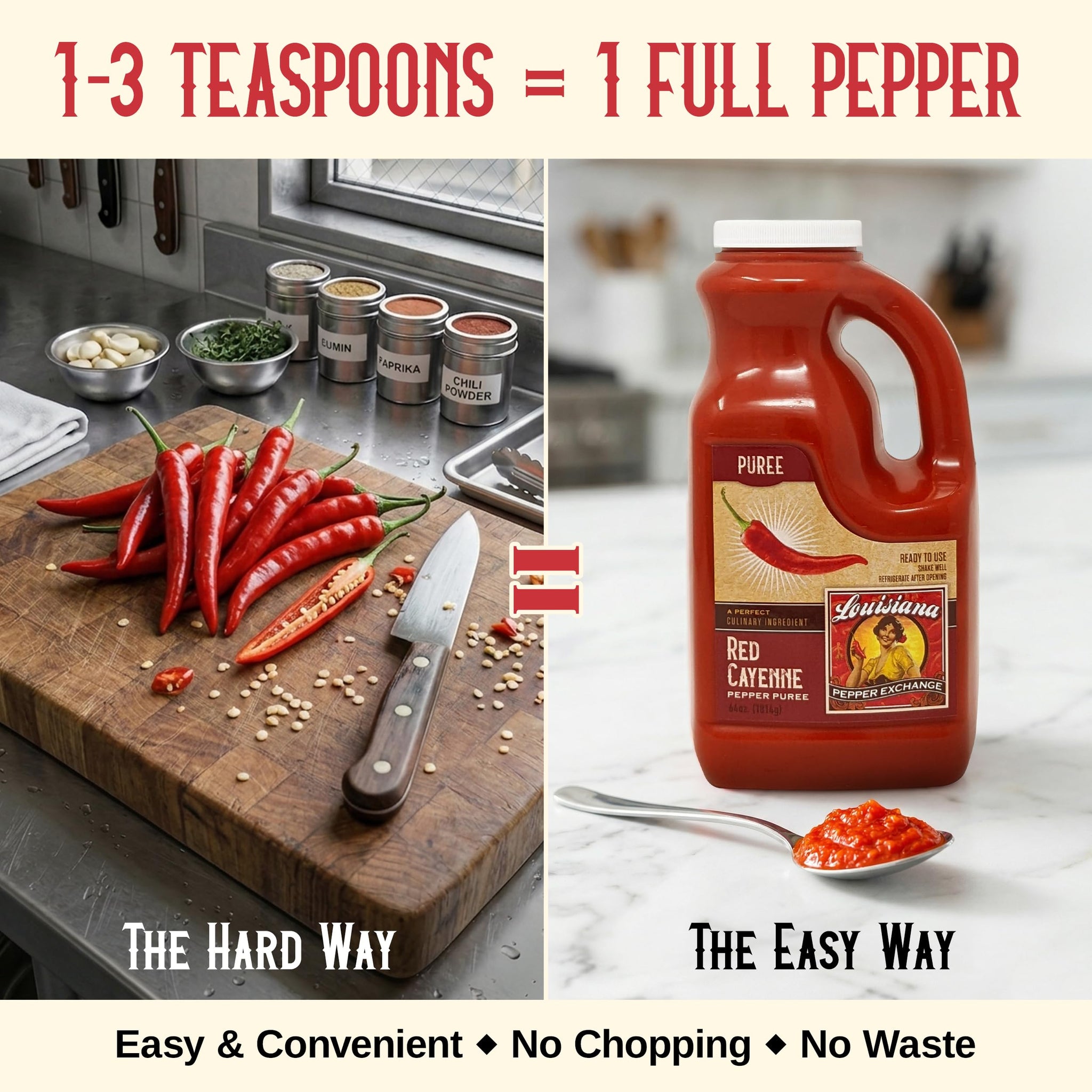 Cayenne Pepper - Louisiana Pepper Exchange - Fresh Pepper Replacement. Save Time and Money in the Kitchen, No More Food Waste. 64 Ounces, Perfect
