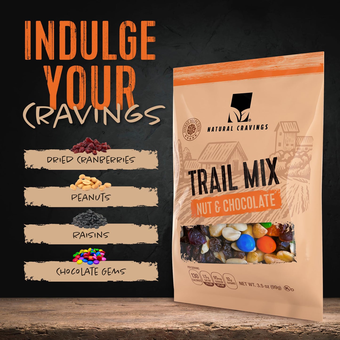 Natural Cravings Trail Mix Snack Packs - Individual 3.5 oz Bags - Nuts & Chocolate Dried Fruit Mix & Nuts Mix with Peanuts, Dried Cranberries