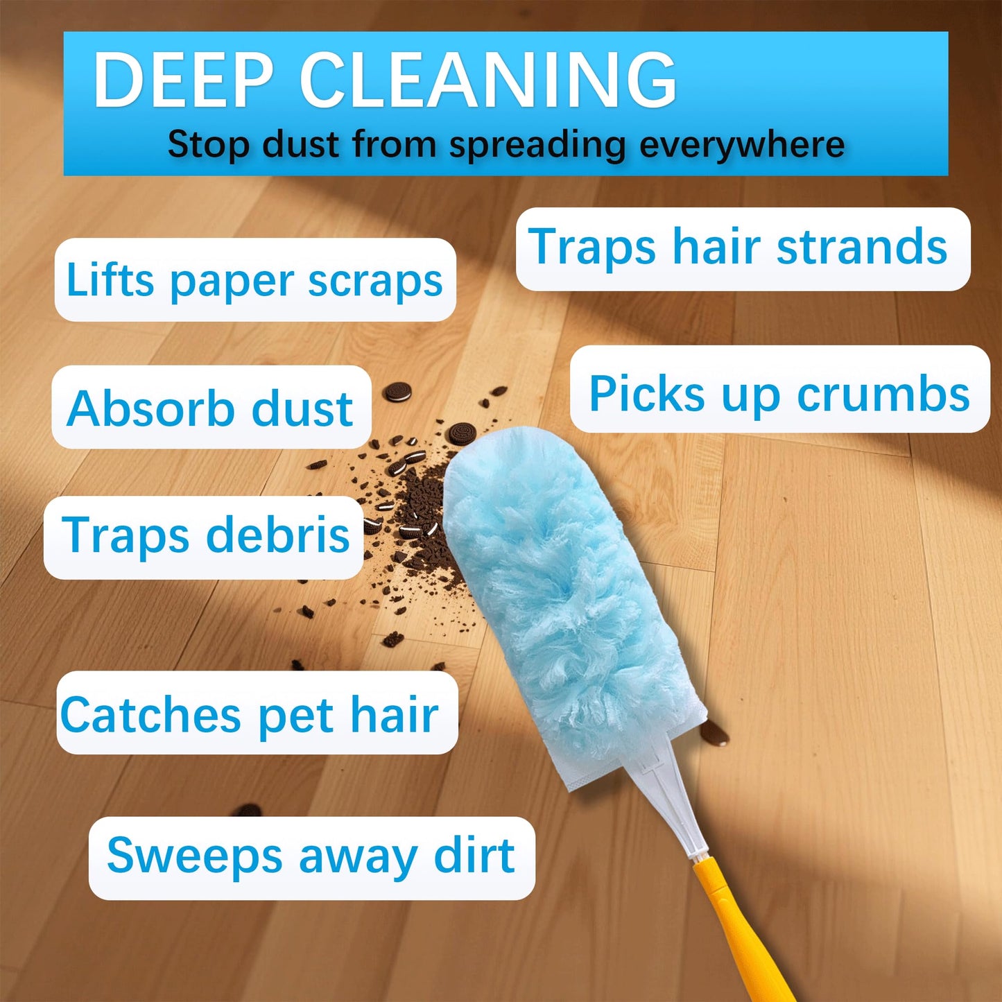 60 Count Disposable Dusters Refills, 360° Heavy Duty Duster Refills Compatible with Swiffer Duster Refills (60 Count Duster Refill +2 Handle)