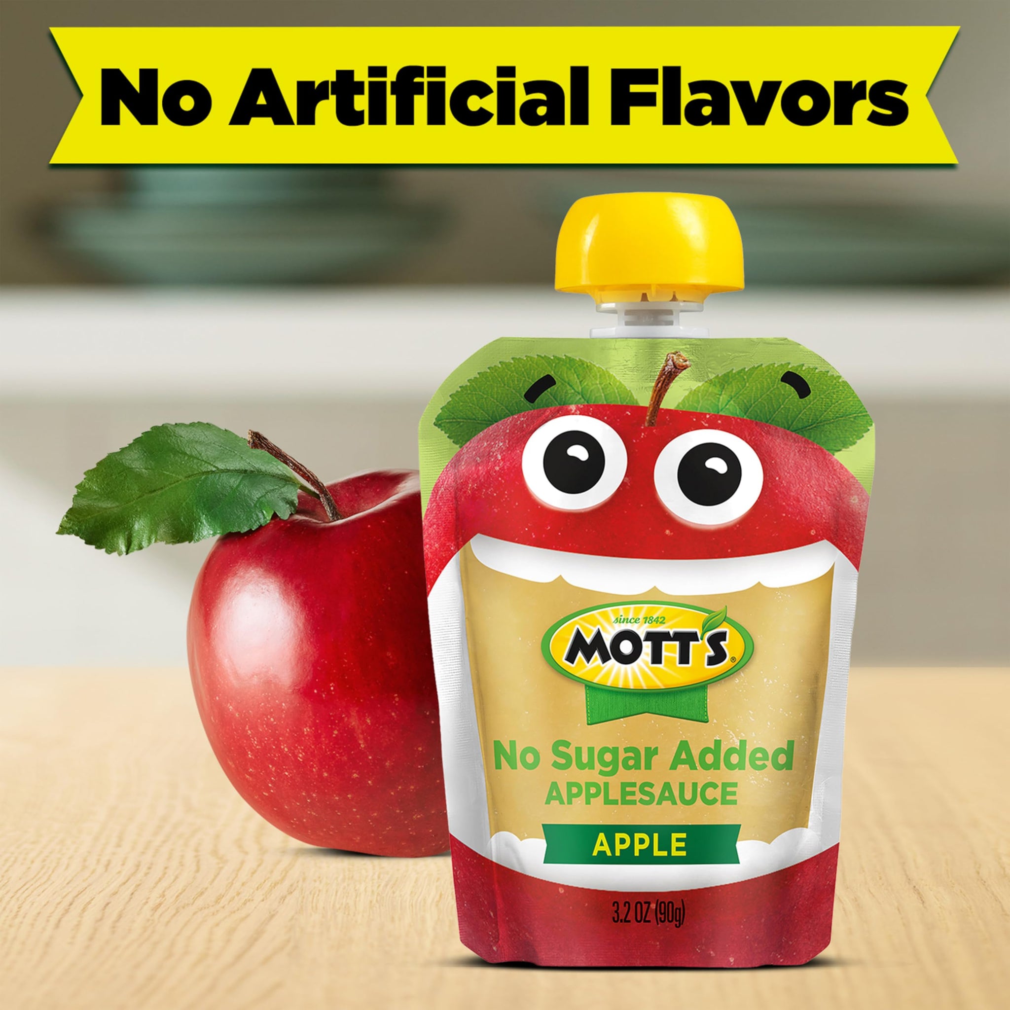 Mott's No Sugar Added Applesauce, 3.2 oz clear pouches, 4 count