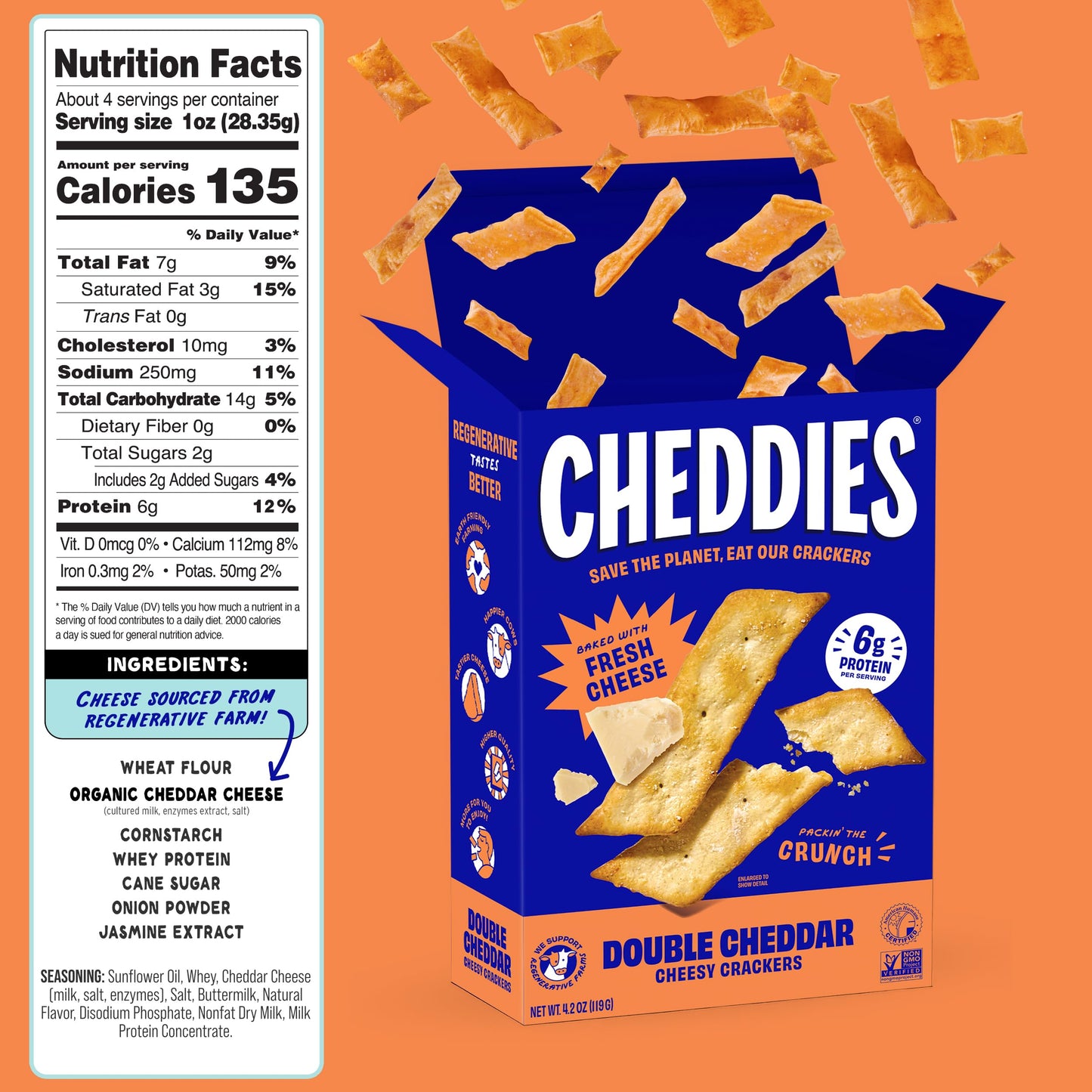 Cheddies Crackers Double Cheddar | Healthy Snacks Made with Real Cheddar Cheese and Simple Ingredients | Non-GMO | Cheesy Crackers | 4.2 Ounce (Pack