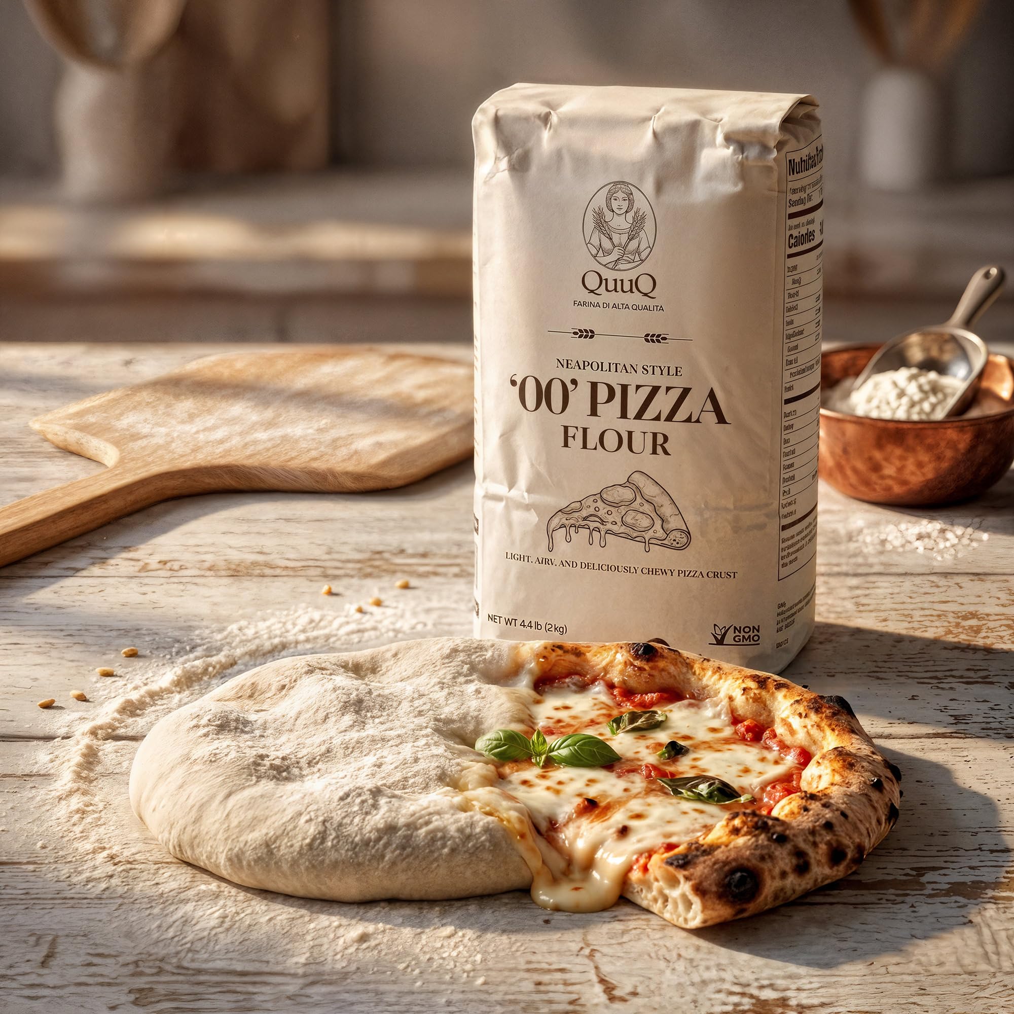 QuuQ 00 Pizza Flour 2 Pack 8.8 lb (4 kg), Type 00 Flour, Neapolitan Style, Ultra Fine Grind, Unbleached Unbromated Non-GMO Enriched Wheat Flour, Wood