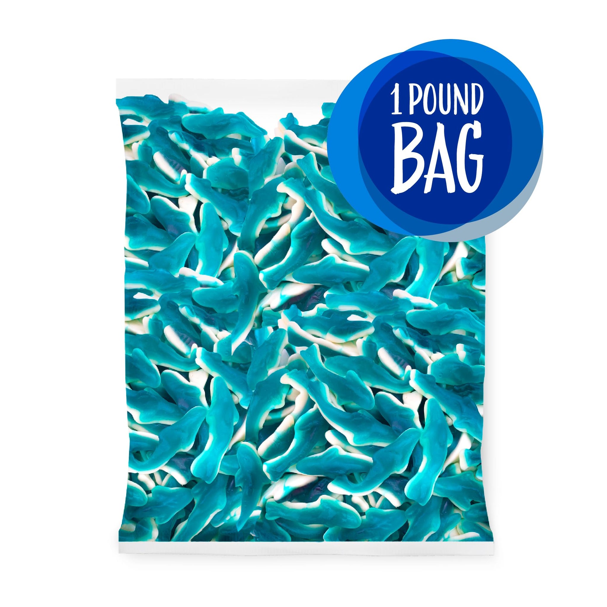 Blue Sharks Gummy Candy | 1 Pound Bag | Gummy Fish in Blue Raspberry and Vanilla Flavors | Chewy Shark Candy for Parties, Goody Bags, and Themed