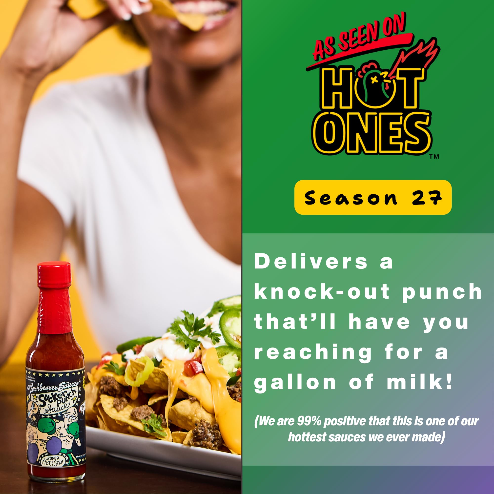 Torchbearer Sauces Sucker Punch 5 oz, Super Hot Sauce - Heat Level 9, Carolina Reaper & Ghost Pepper Hot Sauce - Featured on Hot Ones - All Natural