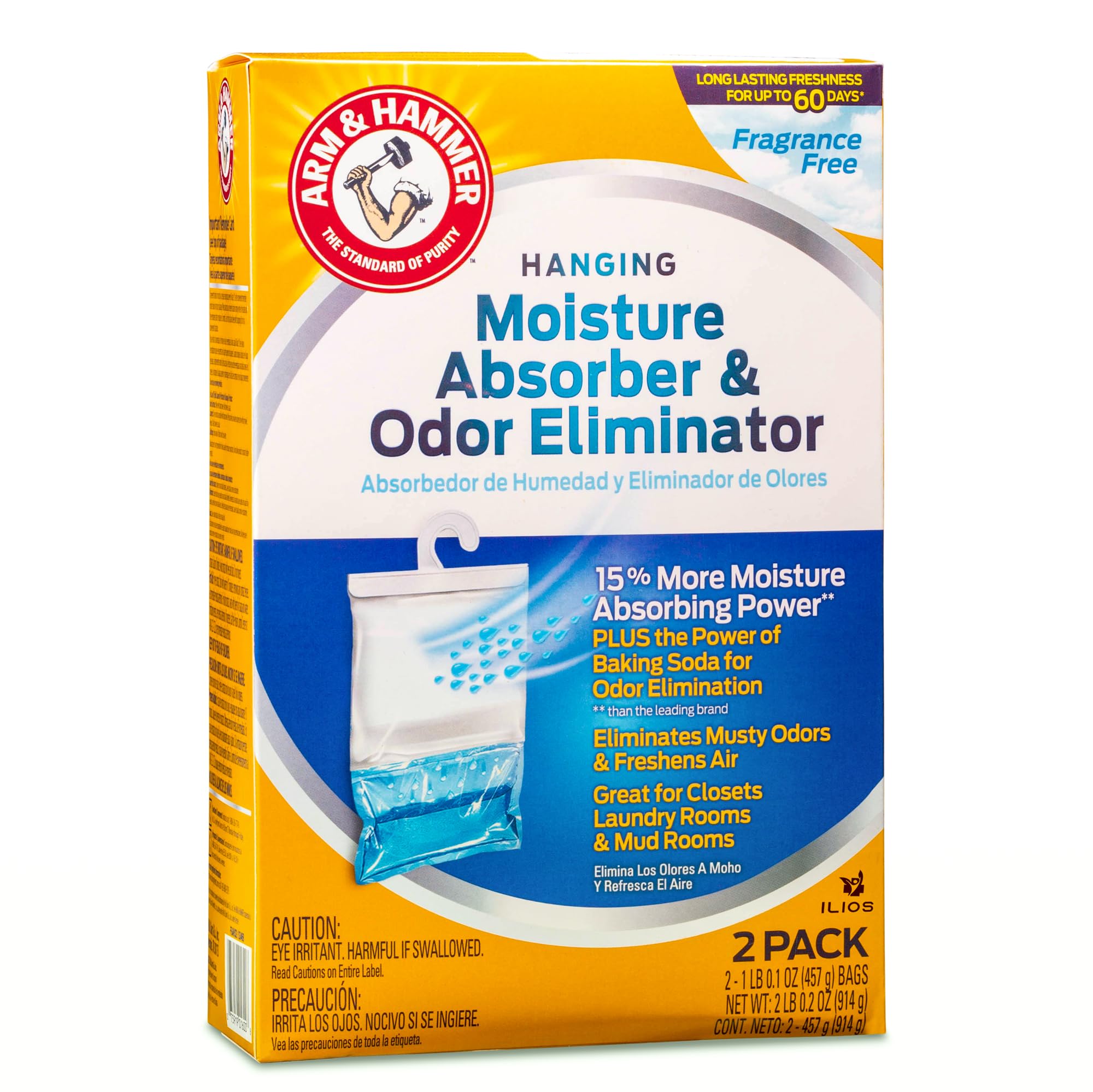 Arm & Hammer Moisture Absorber & Odor Eliminator - Fragrance Free Hanging Moisture Absorber Bag for Fresher Air, Humidity Absorber Bags for Closets