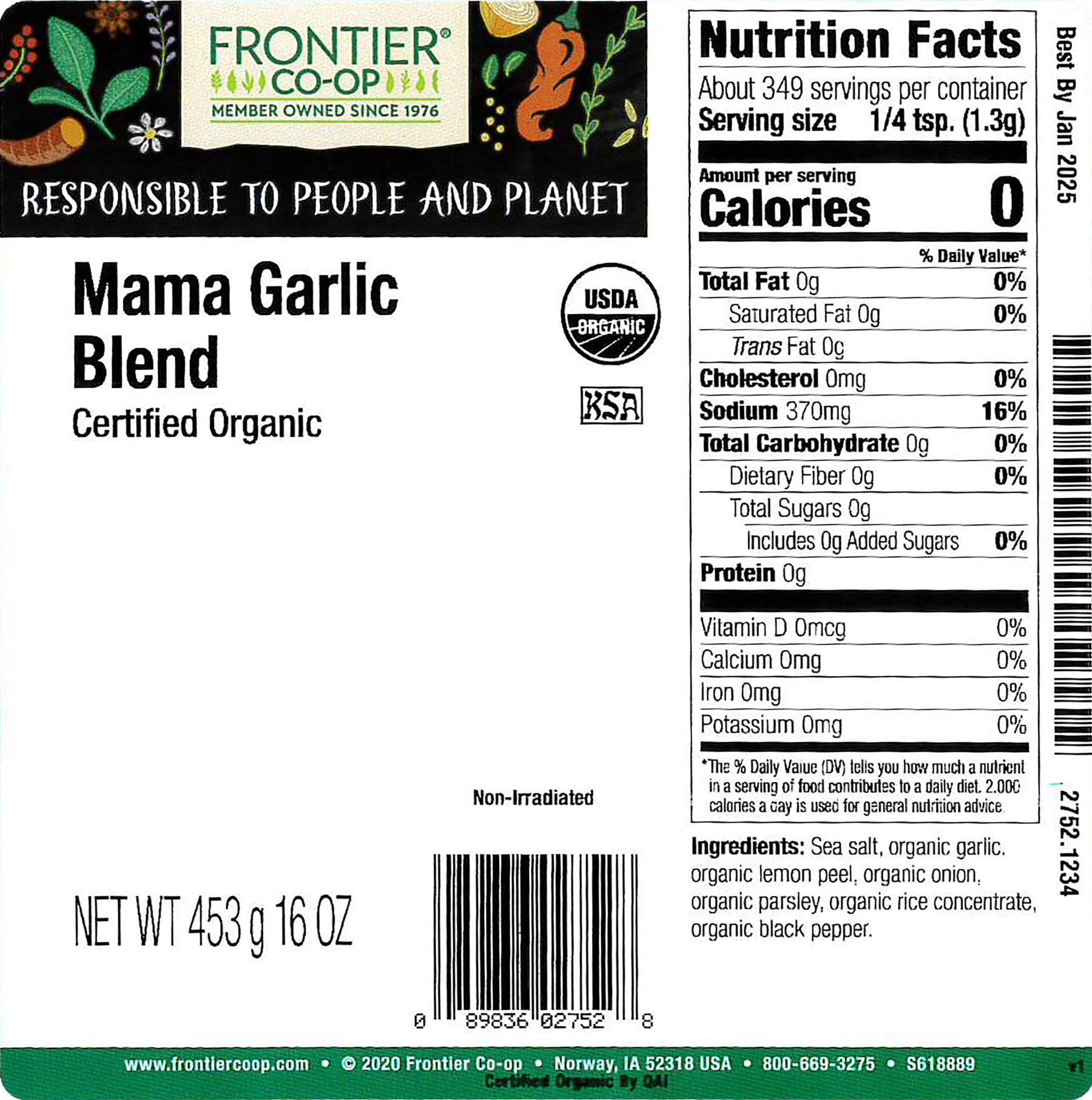 Frontier Co-op Mama Garlic, Certified Organic, Kosher | 1 lb. Bulk Bag