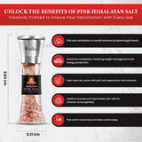 Malka Pink Salt Grinder Manual Bundle - Coarse Pre-filled Himalayan Pink Salt Grinders - Adjustable Glass Salt Grinders - Himalayan Salt Grinder