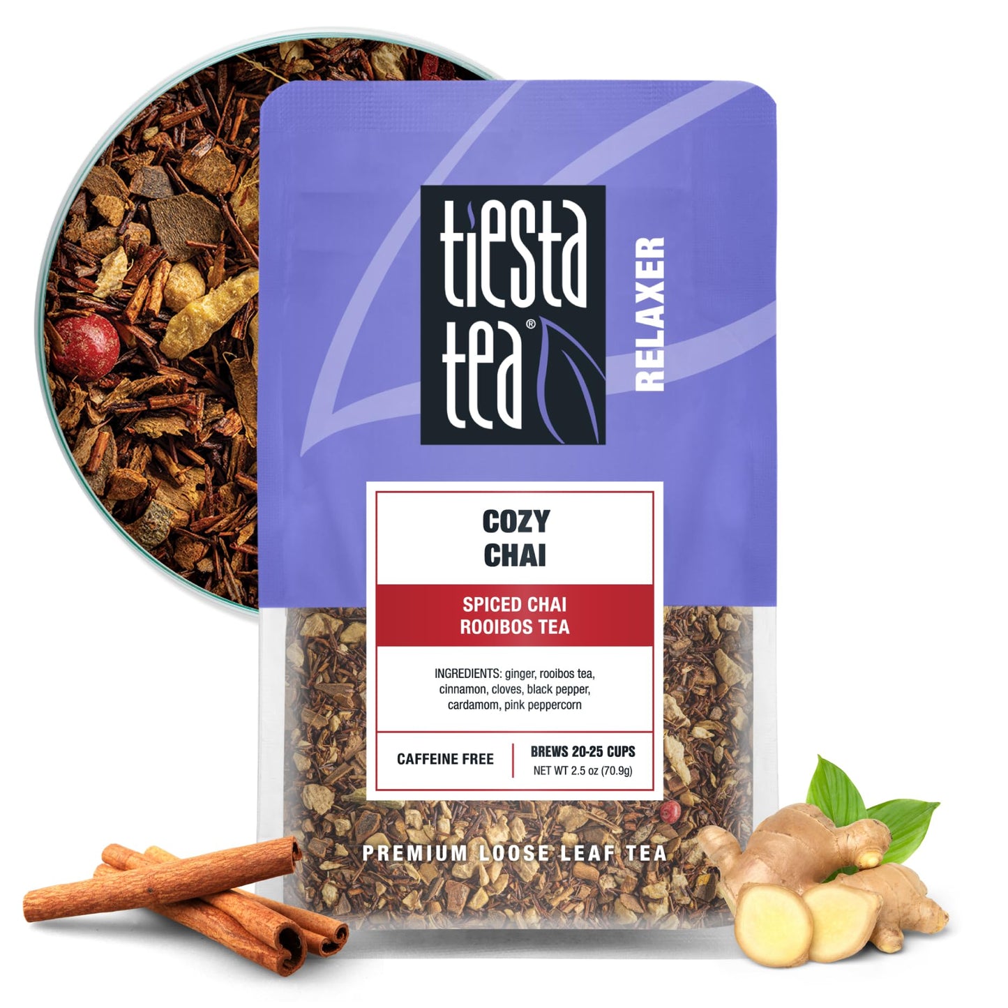 Tiesta Tea - Cozy Chai, Loose Leaf, Spiced Chai Rooibos Tea, Premium Caffeine-Free Herbal Blend, Makes Hot or Iced & Up to 25 Cups, 2.5oz Resealable