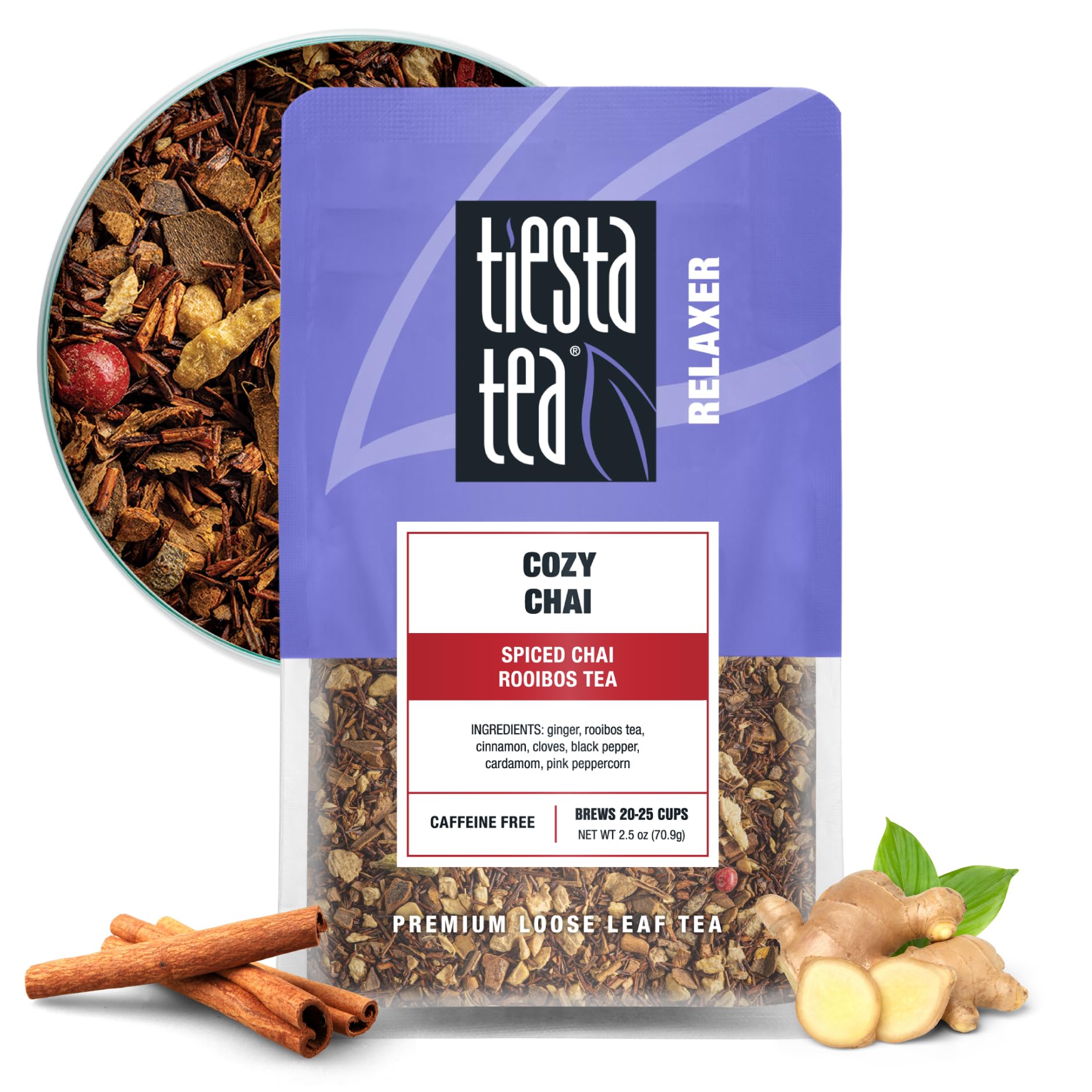 Tiesta Tea - Cozy Chai, Loose Leaf, Spiced Chai Rooibos Tea, Premium Caffeine-Free Herbal Blend, Makes Hot or Iced & Up to 25 Cups, 2.5oz Resealable