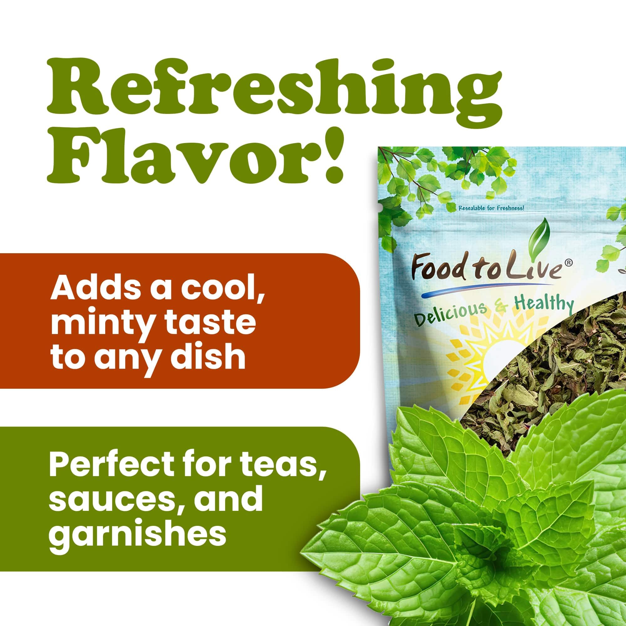Food to Live - Organic Spearmint Leaves, 1.5 Pounds - Dried, Cut & Sifted. Great for Herbal Tea. Non-GMO. Caffeine-free. Non Irradiated. Keto.