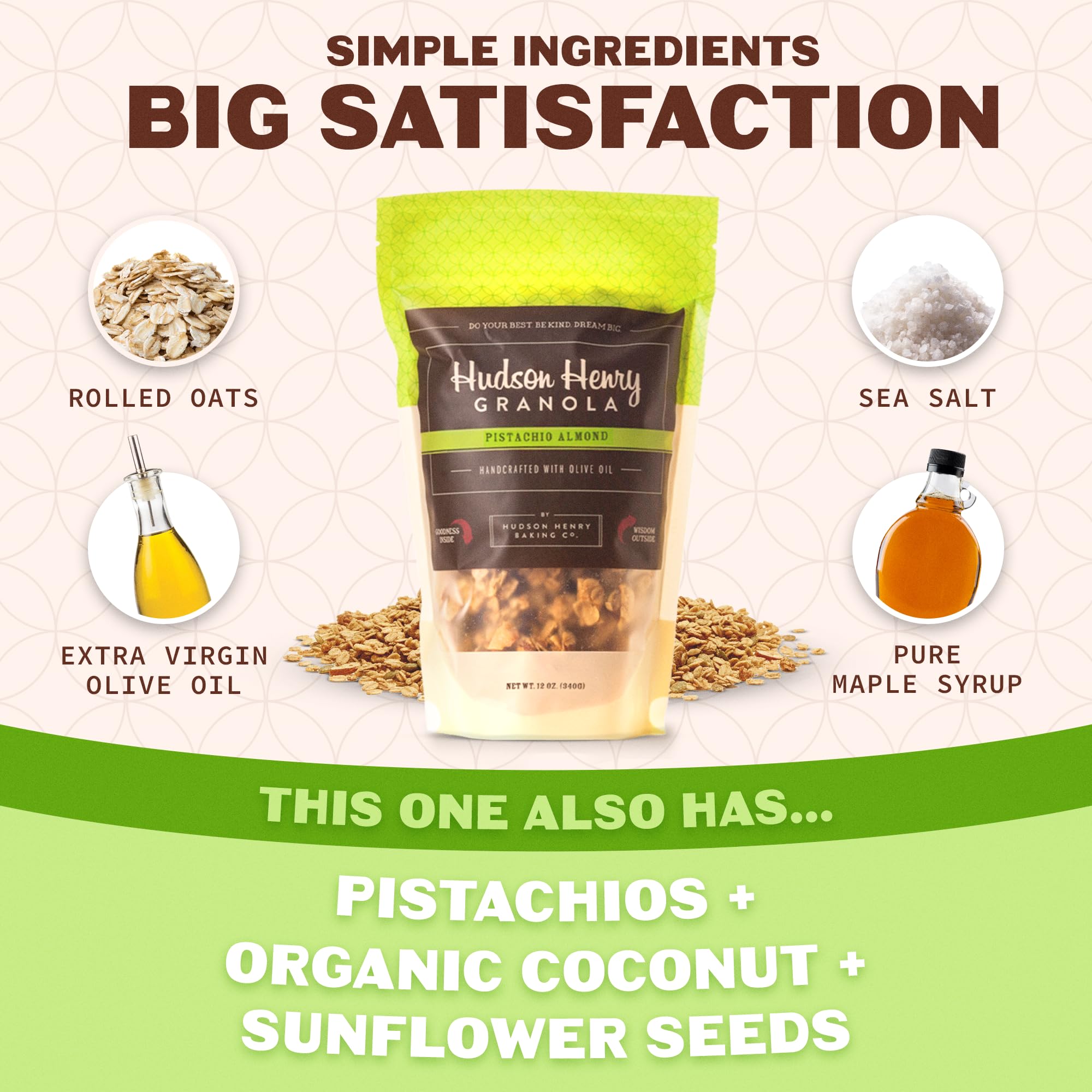Hudson Henry Pistachio Almond Granola | Gluten Free Granola with Nuts and Seeds | Vegan, Non-GMO & Small Batch Baked with Pure Maple Syrup & Extra