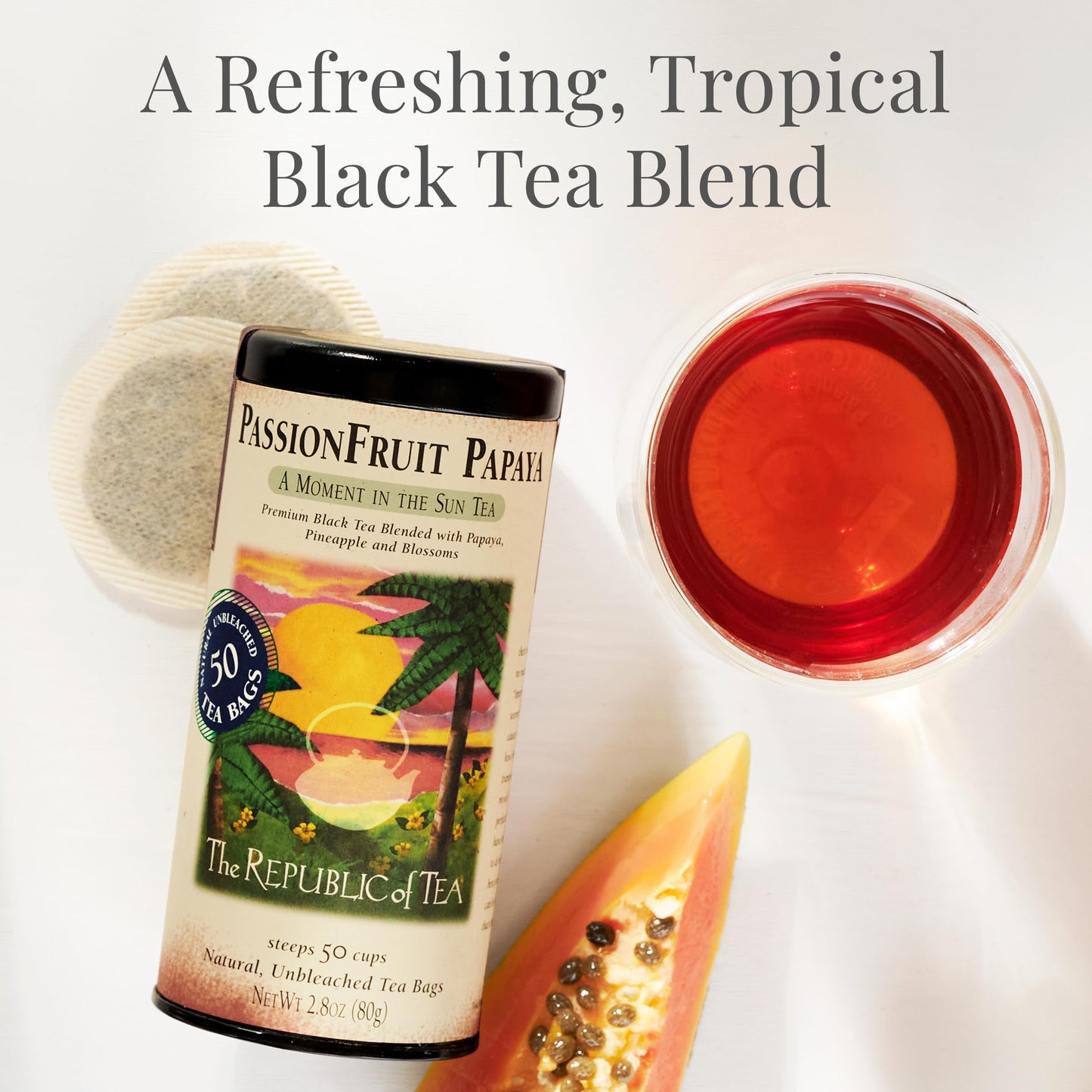 The Republic of Tea - PassionFruit Papaya Black Tea Bags, Naturally Caffeinated, 50 Servings