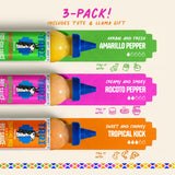Tari Hot Sauce Llama Pack - Hot Sauce Variety Pack with Aji Rocoto, Aji Amarillo, Tropical Kick 11.8oz each - Comes with Gift Tote Bag & Llama Toy