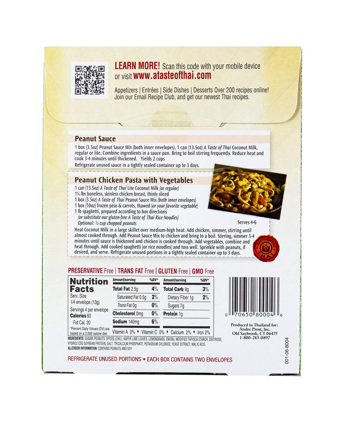 A Taste of Thai Peanut Sauce Mix Packets | Authentic Thai-Style Sauce with Ground Peanuts & Traditional Spices | Ready in Minutes | No Artificial