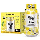 Just Ice Tea, Lemon Flavored Black Iced Tea, 4-Pack (12oz Cans), USDA Certified Organic, Real Brewed, Low Calorie, No Artificial Sweeteners, Fair