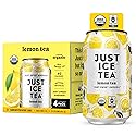 Just Ice Tea, Lemon Flavored Black Iced Tea, 4-Pack (12oz Cans), USDA Certified Organic, Real Brewed, Low Calorie, No Artificial Sweeteners, Fair