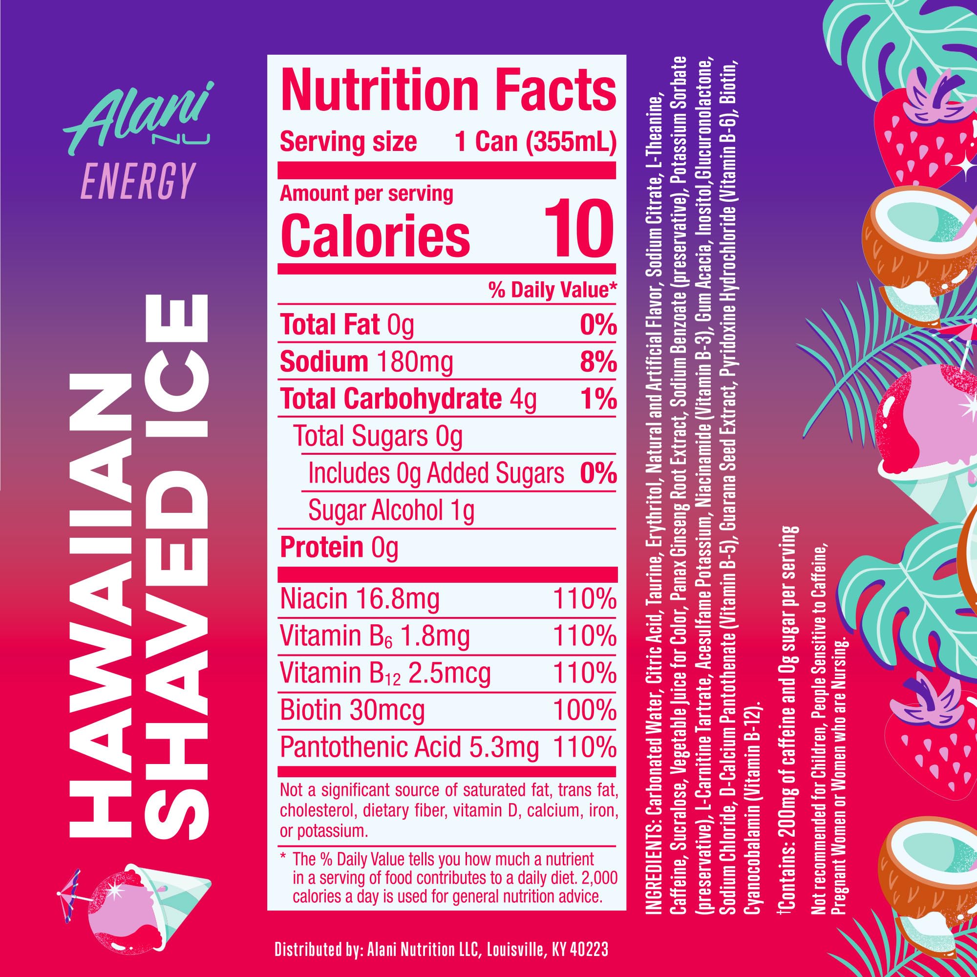 Alani Nu Hawaiian Shaved Ice Sugar Free Energy Drink (Pack of 12)