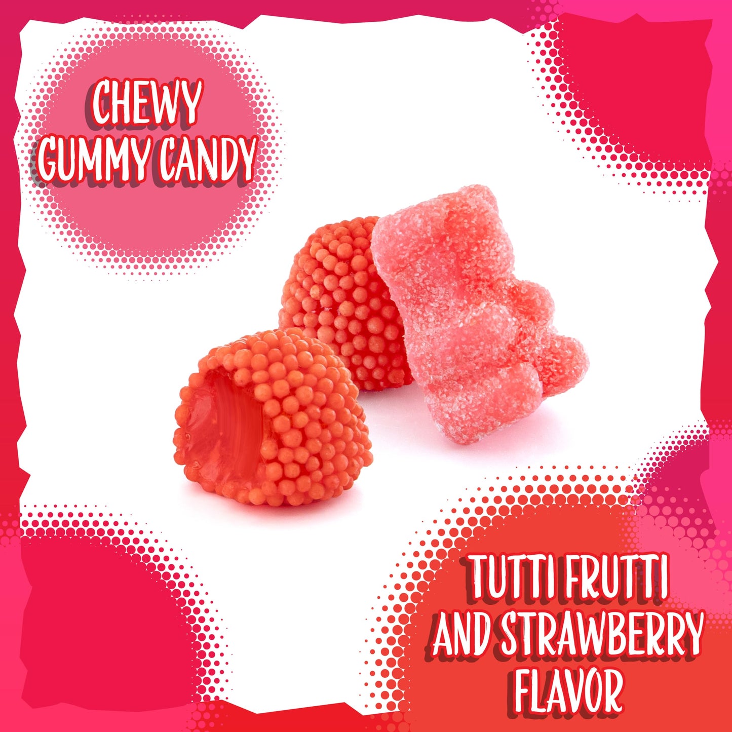 Pink Gummi Bears & Berry Candy Mix | 2-Pound Bag | Sour Tutti-Frutti Bears & Sweet Strawberry Berries | Pink Gummy Candy for Buffets & Dessert