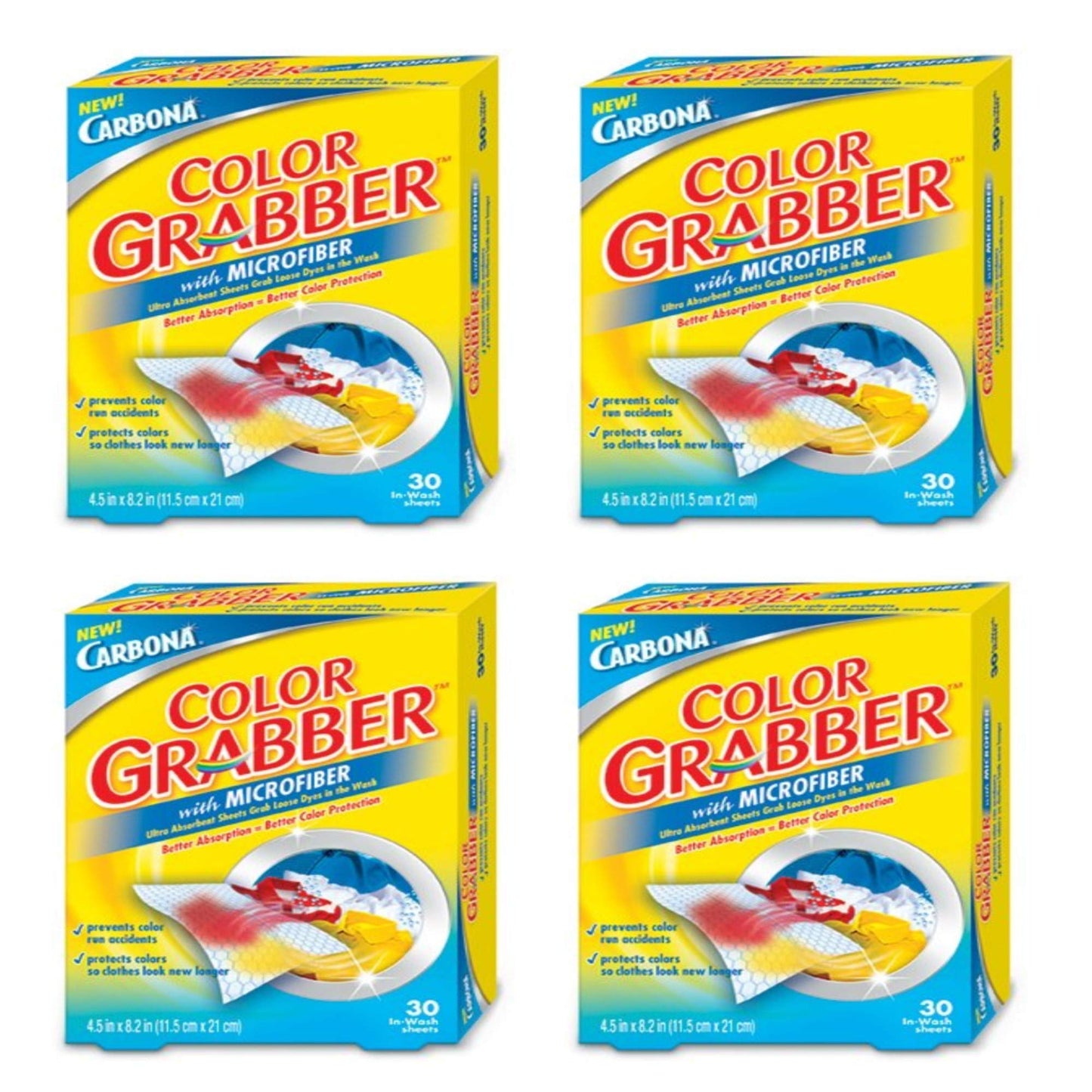 Carbona Color Grabber™ | Protects Laundry from Color Runs or Bleeds | Mix Whites & Colors | in-Wash Dye Grabbing Sheets | 30 Count Per Box, 4 Pack