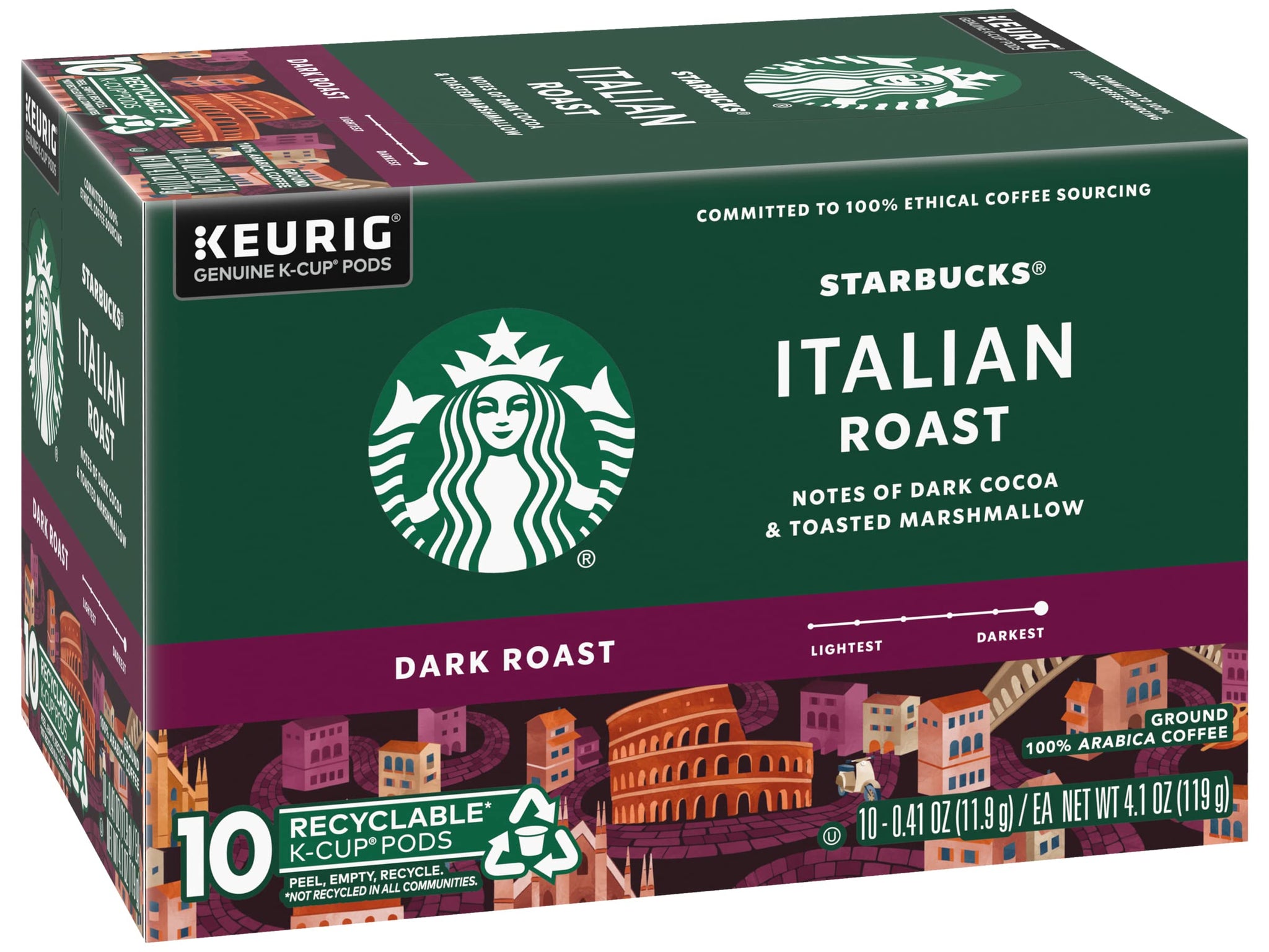 Starbucks Coffee K-Cup Pods, Italian Roast Coffee, Dark Roast, 100% Ground Arabica Coffee, Keurig Genuine K-Cup Pods, 10 CT K-Cups Per Box (Pack of 2