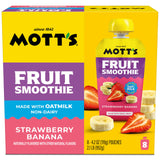 Mott’s Fruit Smoothies Strawberry Banana, 4.2 oz clear pouches, 8 Pack, Non-dairy, Made With Oatmilk, Made With Real Fruit, Good Source of Calcium