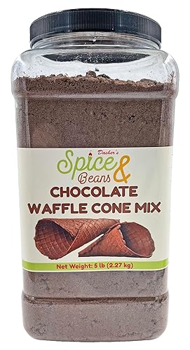 Chocolate Waffle Cone Mix | Homemade Waffle Cones, Waffle Bowls & Dessert Shells | Easy Just-Add-Water Recipe | 5 lb Bulk Container | Dasher’s Spice & Beans