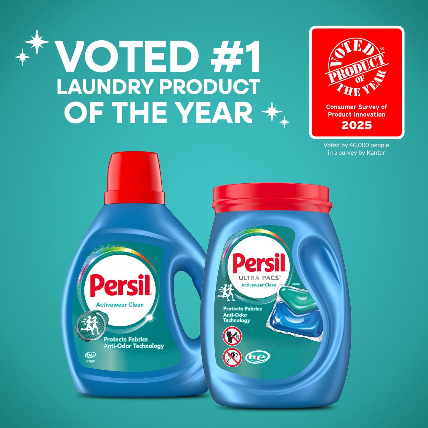 Persil Ultra Pacs Activewear Clean Laundry Detergent, 32 Count, No Mess, Single-Dose Laundry Soap, Helps Fight Stains & Odor, All Machine Types
