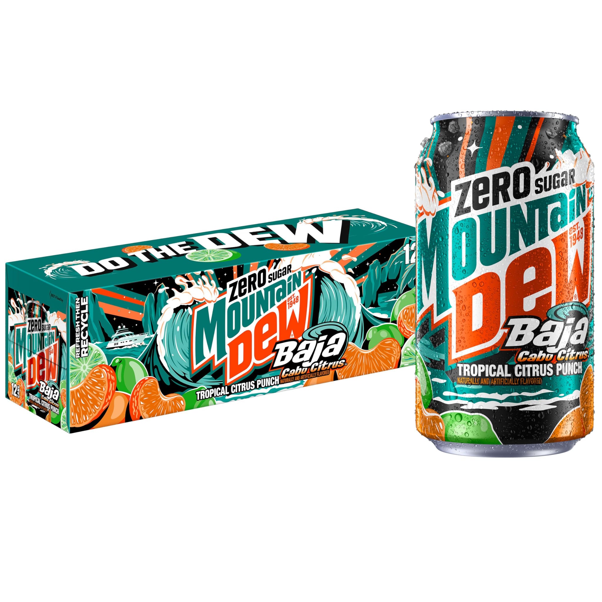 Mountain Dew, Baja Cabo Citrus Zero Sugar 12 Fl Oz Cans (Pack of 12)