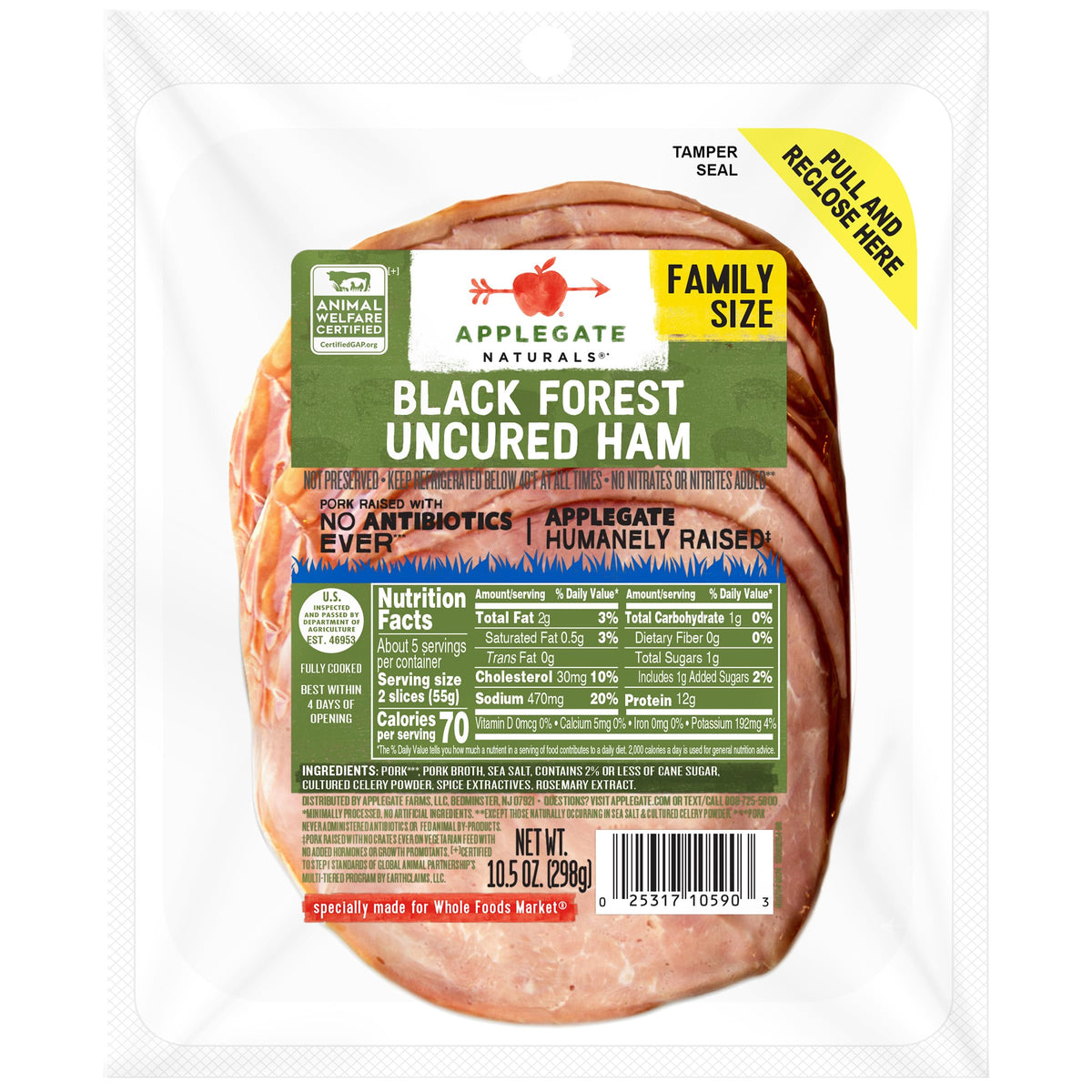 APPLEGATE NATURALS Uncured Black Forest Ham Family Size, 10.5oz