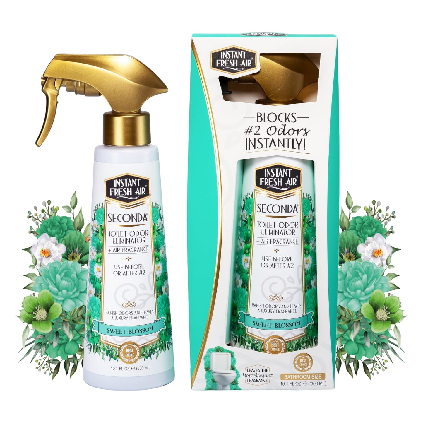 Instant Fresh Air Seconda Premium Toilet Spray - Bathroom Air Freshener & Toilet Bowl Odor Eliminator - For Home, Business, School - Bathroom