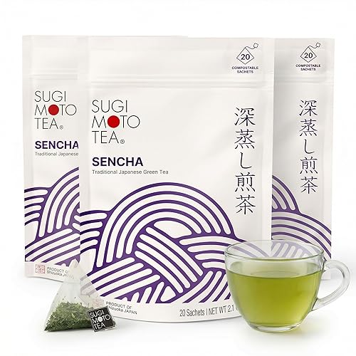 SUGIMOTO TEA Japanese Green Tea Sencha Fukamushi Tea Bags 20 Count Pack of 3