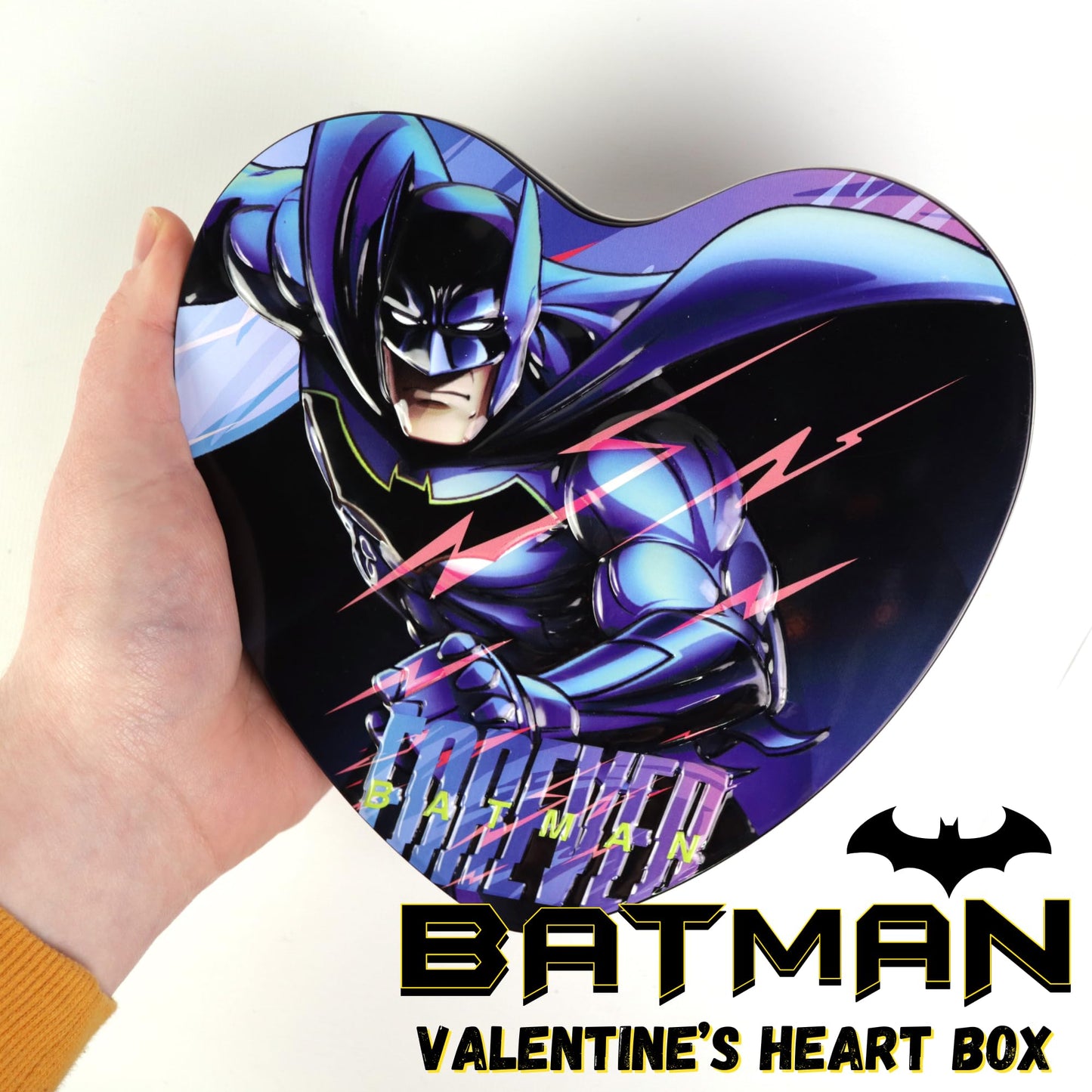 Batman Heart Tin, Milk Chocolatey Hearts Inside, Individually Wrapped Pieces, Festive Candy Gift, 2.12 Ounces