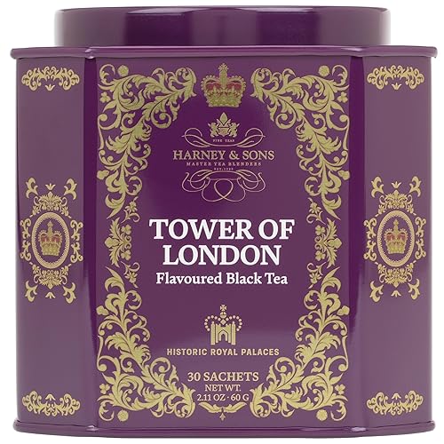 Harney & Sons Tower of London Black Tea with Stone Fruit, Bergamot and Honey Flavors | 30 sachets, Historic Royal Palaces Collection (Tin Design May