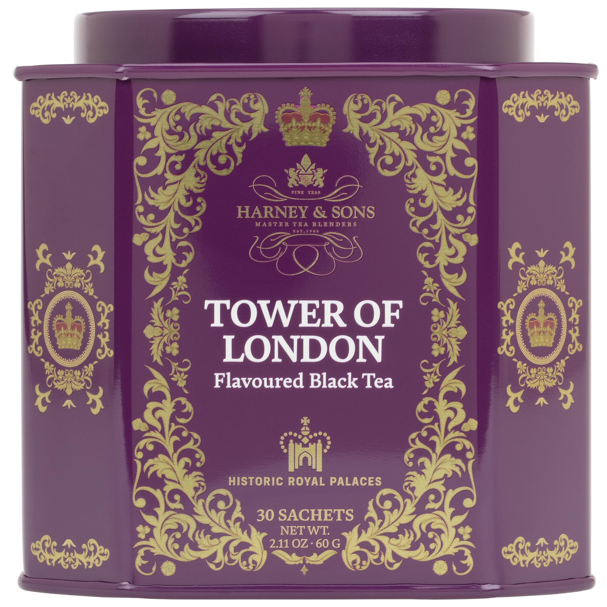 Harney & Sons Tower of London Black Tea with Stone Fruit, Bergamot and Honey Flavors | 30 sachets, Historic Royal Palaces Collection (Tin Design May