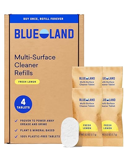BLUELAND Multi-surface Cleaner, 4-Pack Refill, Fresh Lemon Scent, All-Purpose, Eco-Friendly Cleaning Supplies, 4 x 24 Fl oz