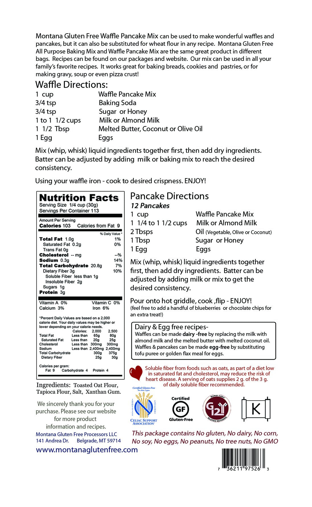 Gluten Free Pancake Mix - Waffle Mix ~ 7 1/2 Pound Bag