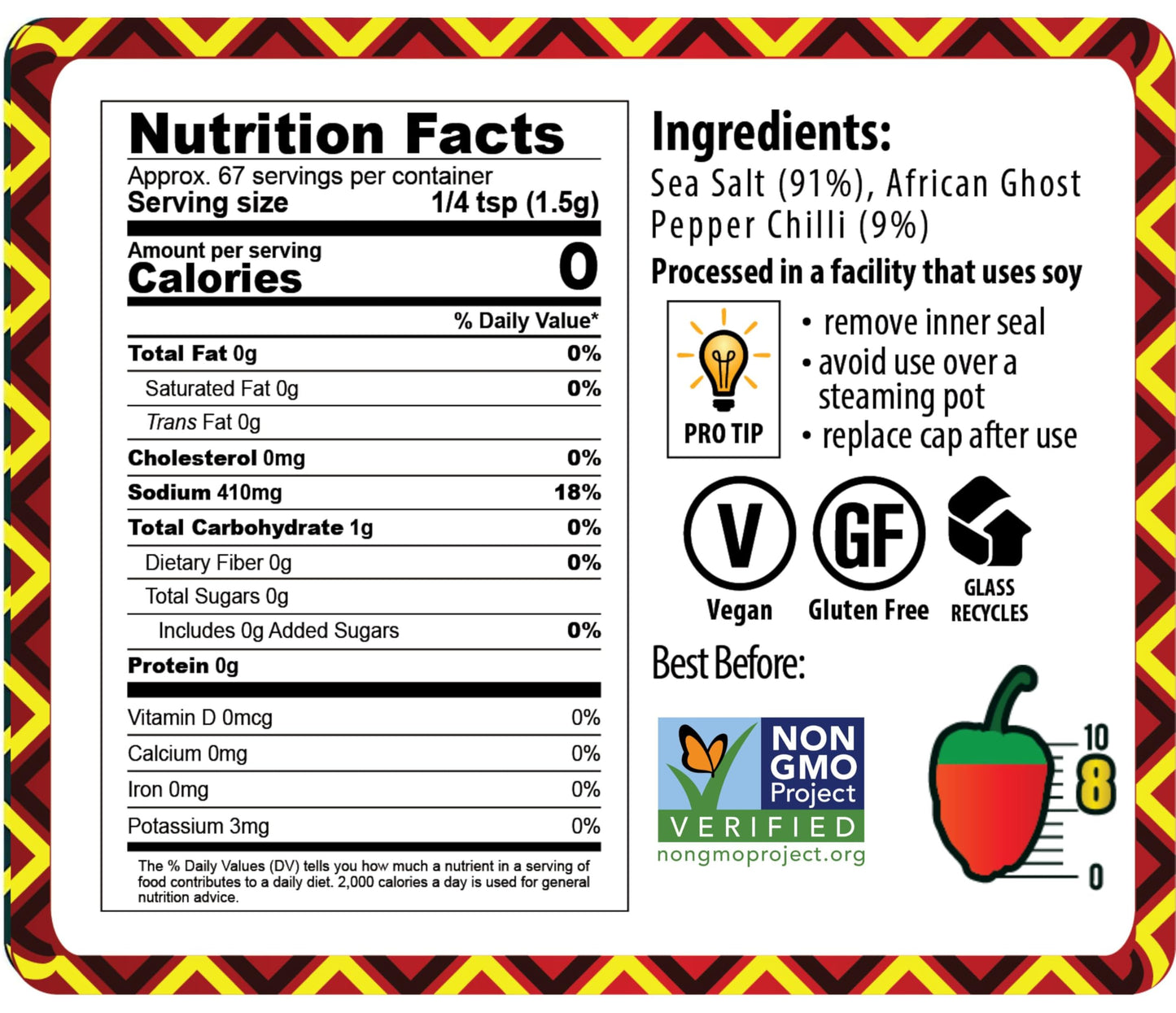 Ghost Pepper Salt Seasoning by African Dream Foods | Spicy Chili Salt with only Natural Hot Ghost Peppers & Sea Salt | Ideal for Meat, Chicken