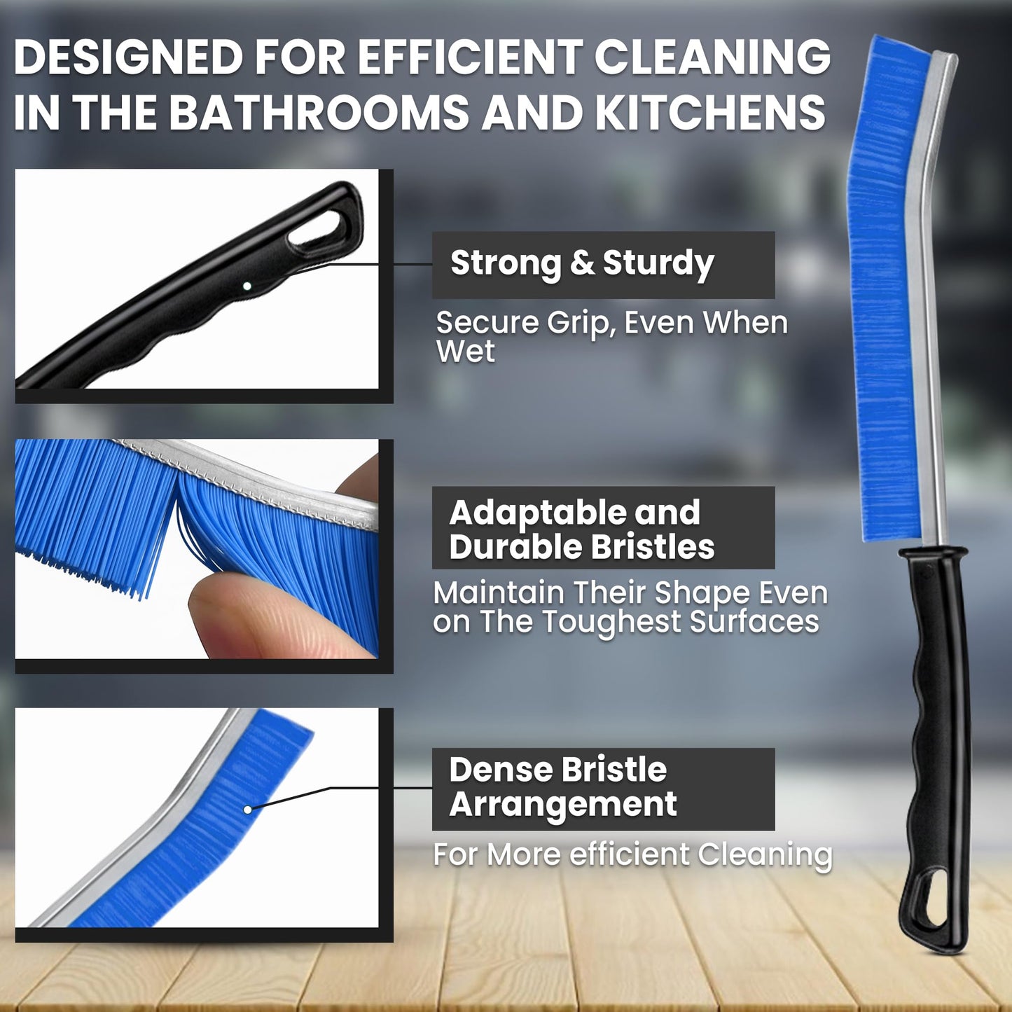 Crevice Cleaning Brush Set - 3Pcs Hard Bristle Cleaning Tools in Black, Red & Blue for Grout, Tile Floors, Gaps & Narrow Spaces - Small Grout Scrub
