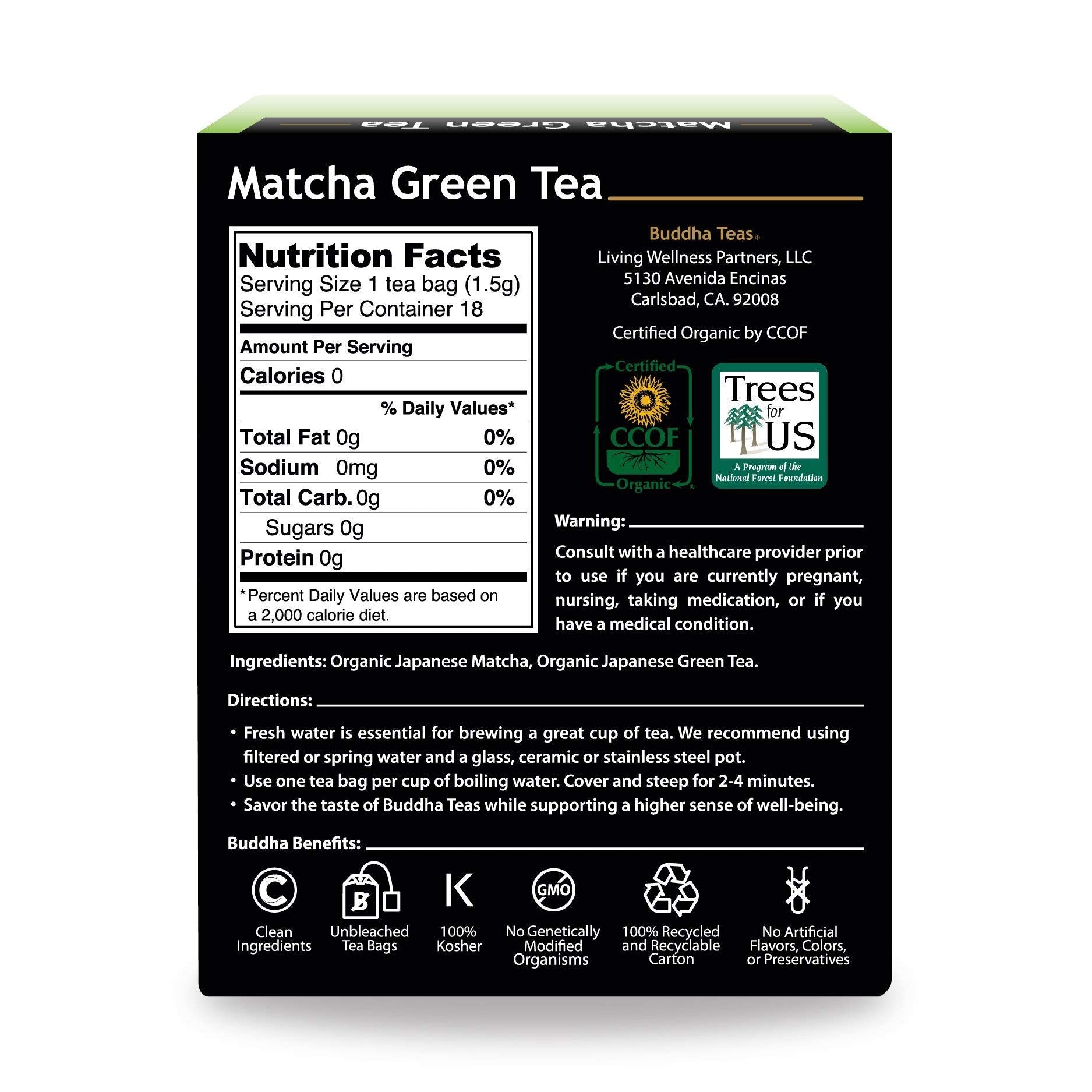 Buddha Teas - Organic Matcha Green Tea - For Health & Wellbeing - Organic Tea - With Antioxidants & Minerals - Clean Ingredients - Caffeinated - OU
