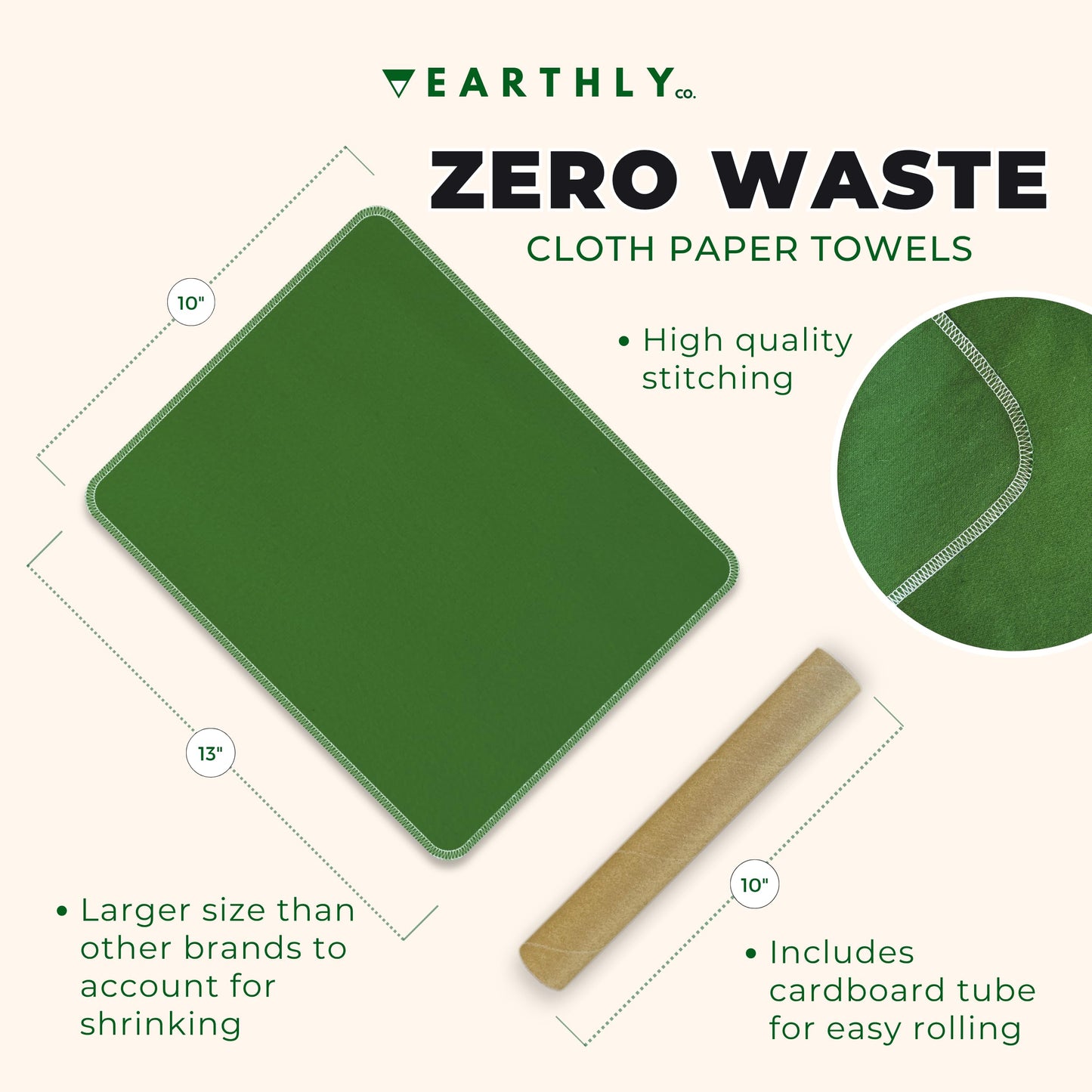 Earthly Co. Reusable Paper Towels - 24 Pack - Roll of Washable Cotton Cloth Paper Towels - Paperless Reusable Napkins Cloth Washable - Absorbent +