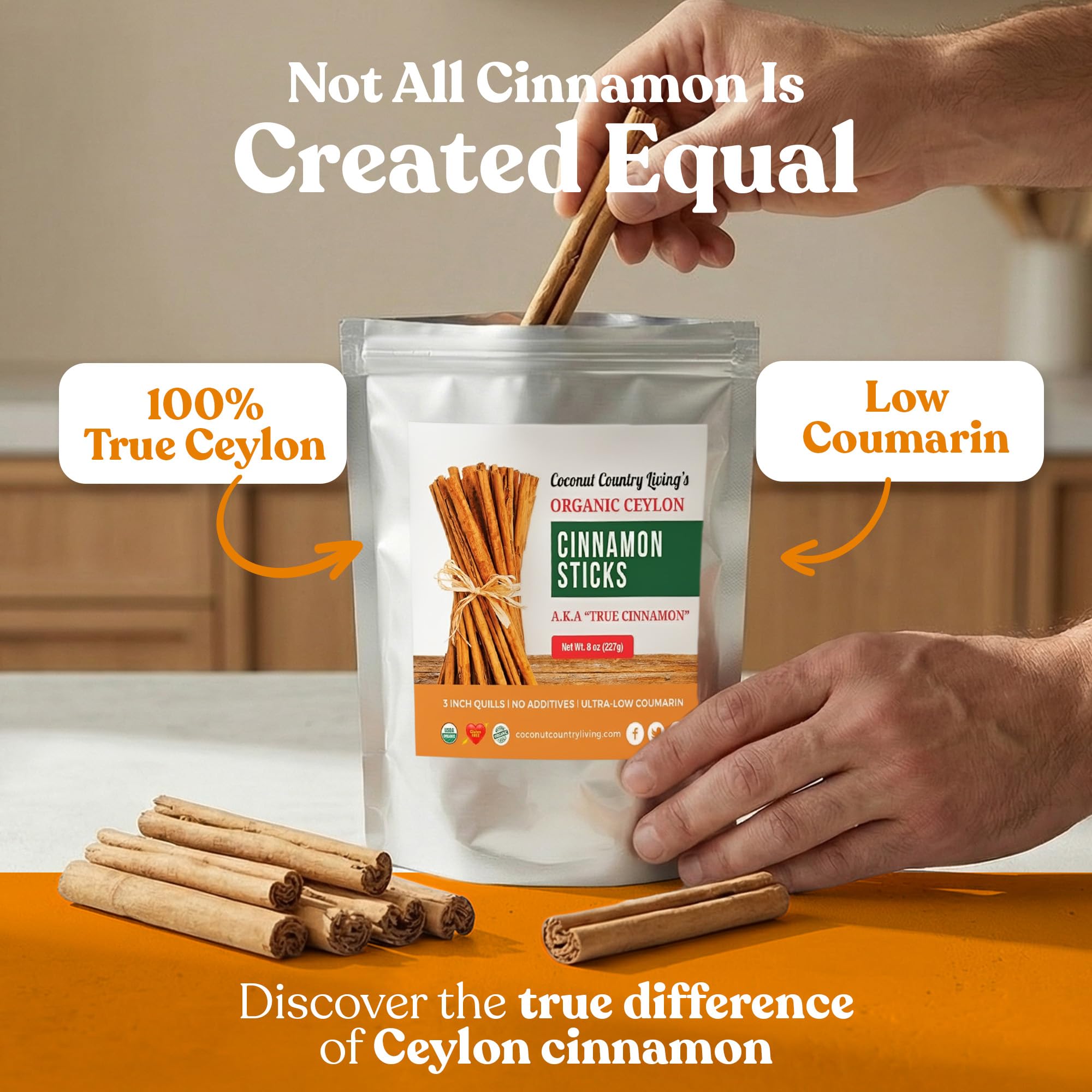 Organic Ceylon Cinnamon Sticks, 8 oz | Fair Trade Sourced Ceylon Cinnamon Sticks From Sri Lanka, Gluten Free | Organic Spice for Tea, Baking & Cooking