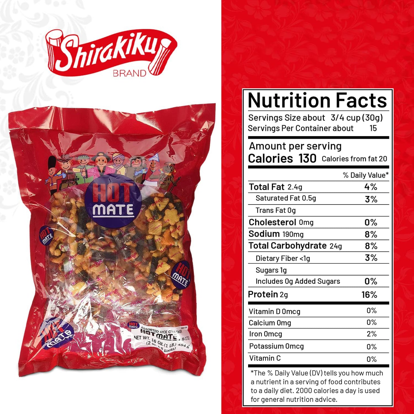 Shirakiku Hot Mate Japanese Rice Cracker | Oriental Asian Arare Rice Crackers with Glutinous Rice, Wasabi Green Peas, and Soy Sauce | Mixed Flavor, 16