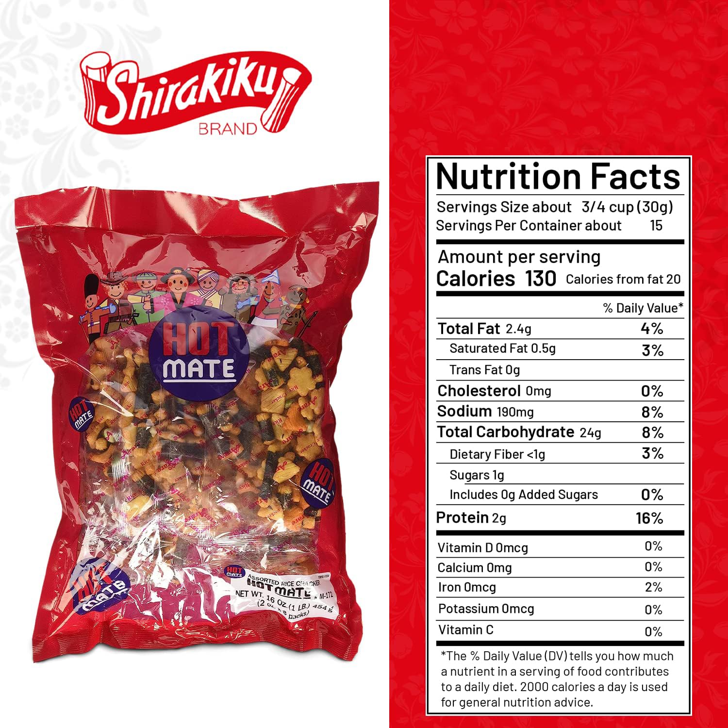 Shirakiku Hot Mate Japanese Rice Cracker | Oriental Asian Arare Rice Crackers with Glutinous Rice, Wasabi Green Peas, and Soy Sauce | Mixed Flavor, 16