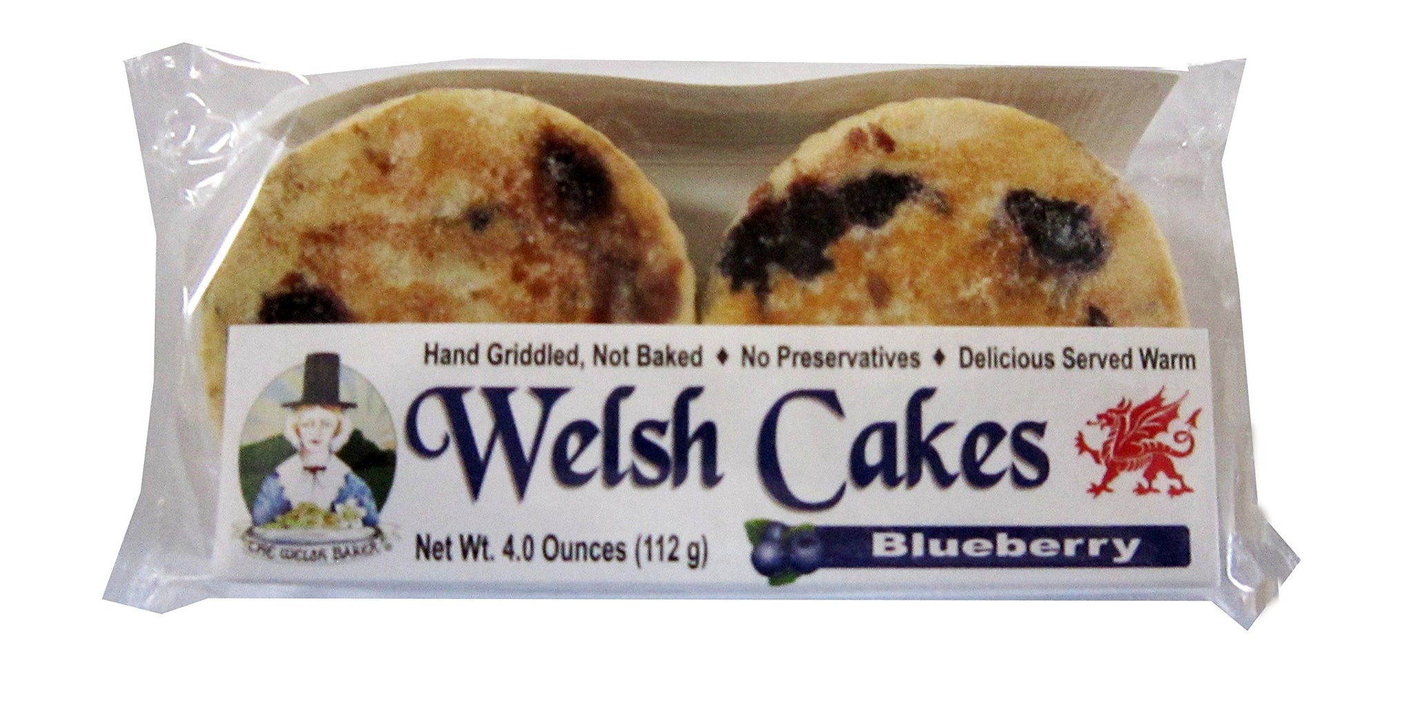 Welsh Cakes by Welsh Baker - 2 Flavor Variety Box - 8 Cakes in All - 4 cakes per Package - Currant and Blueberry