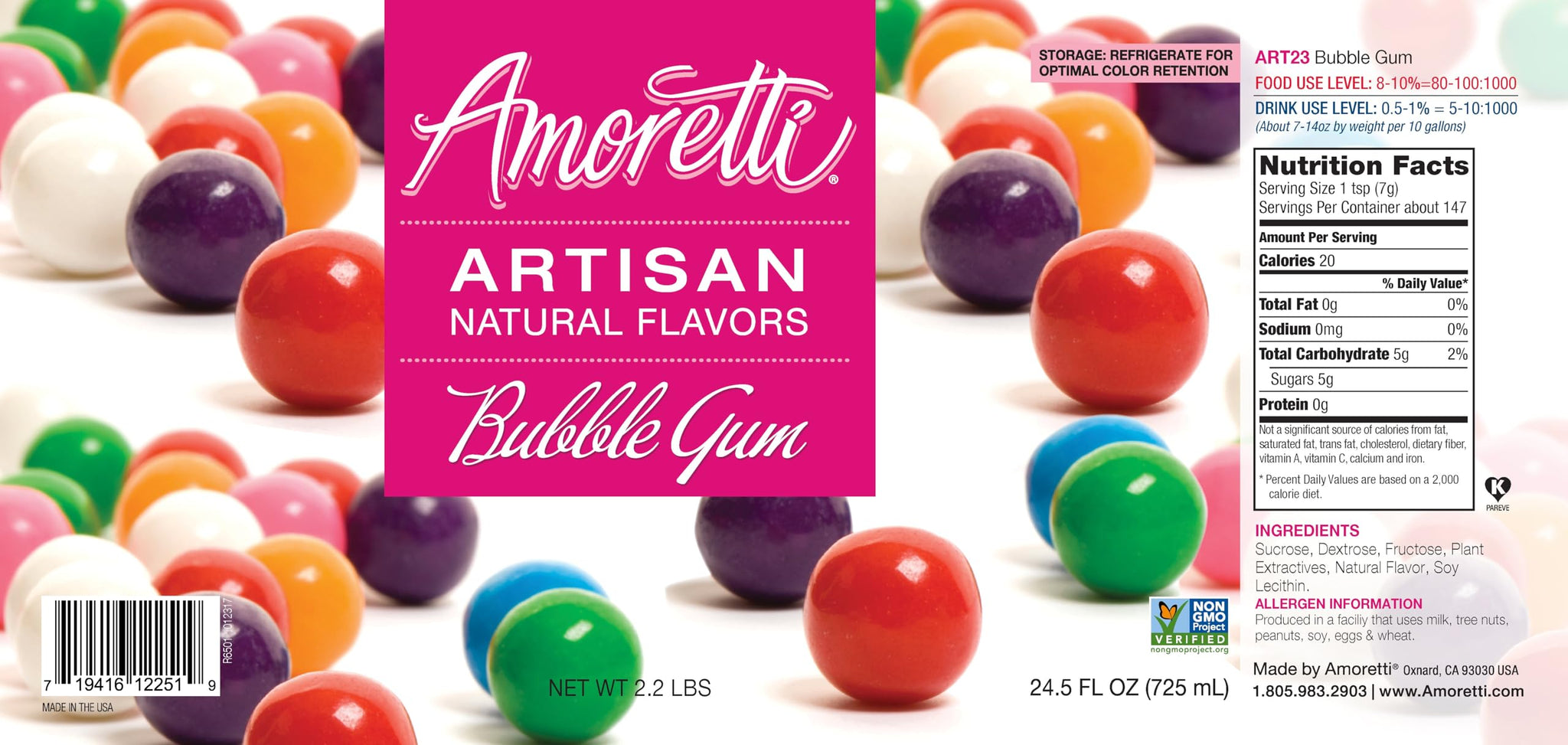 Amoretti - Natural Bubble Gum Artisan Flavor Paste, 8 oz, Perfect For Ice Cream, Beverages, Cakes, and more, Preservative Free, Vegan, Gluten Free, No