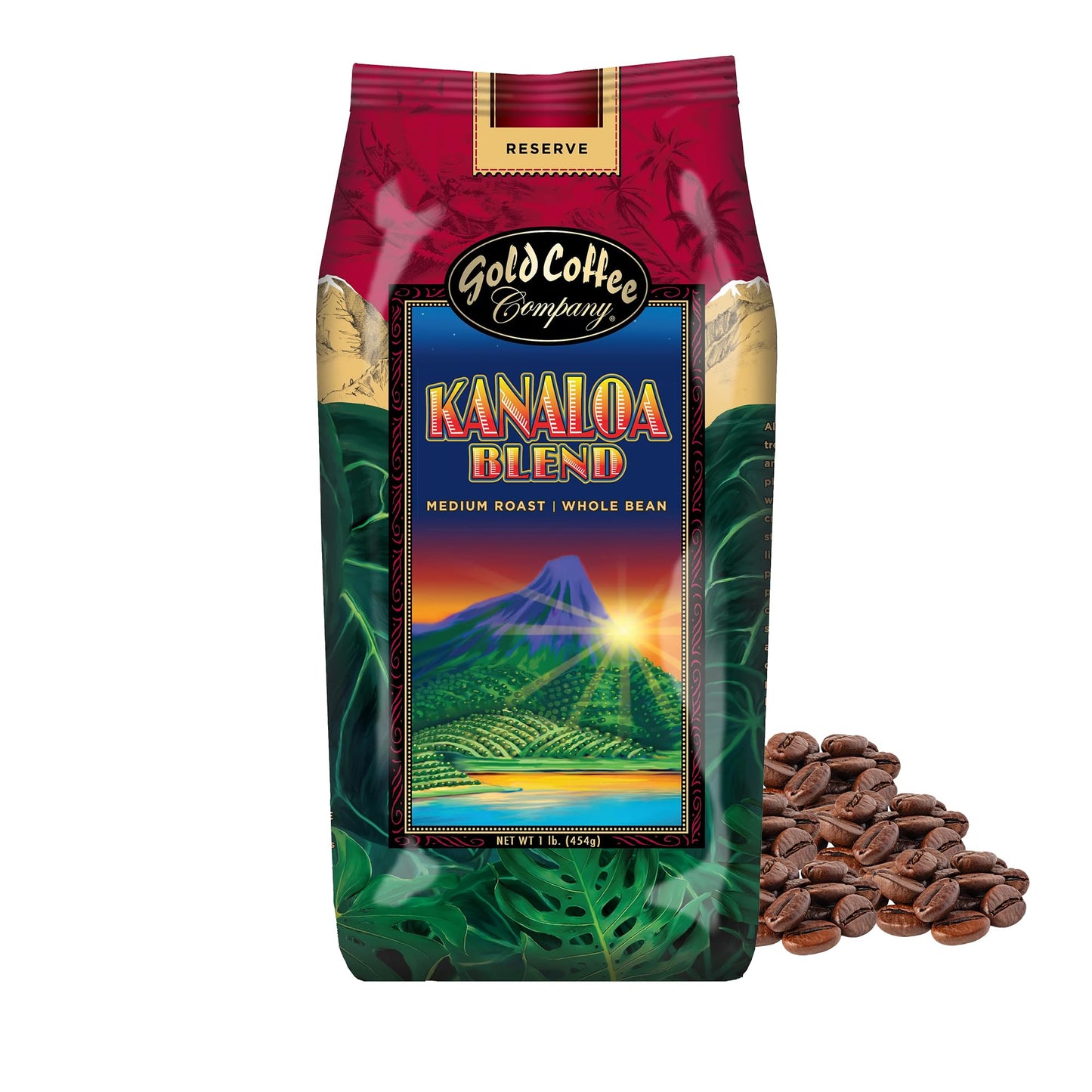 Gold Coffee Co. Kanaloa Premium House Blend - Medium Roast, Whole Bean 100% Arabica Coffee - Notes of Caramel, Honey, Mango Nectar, 1 lb.