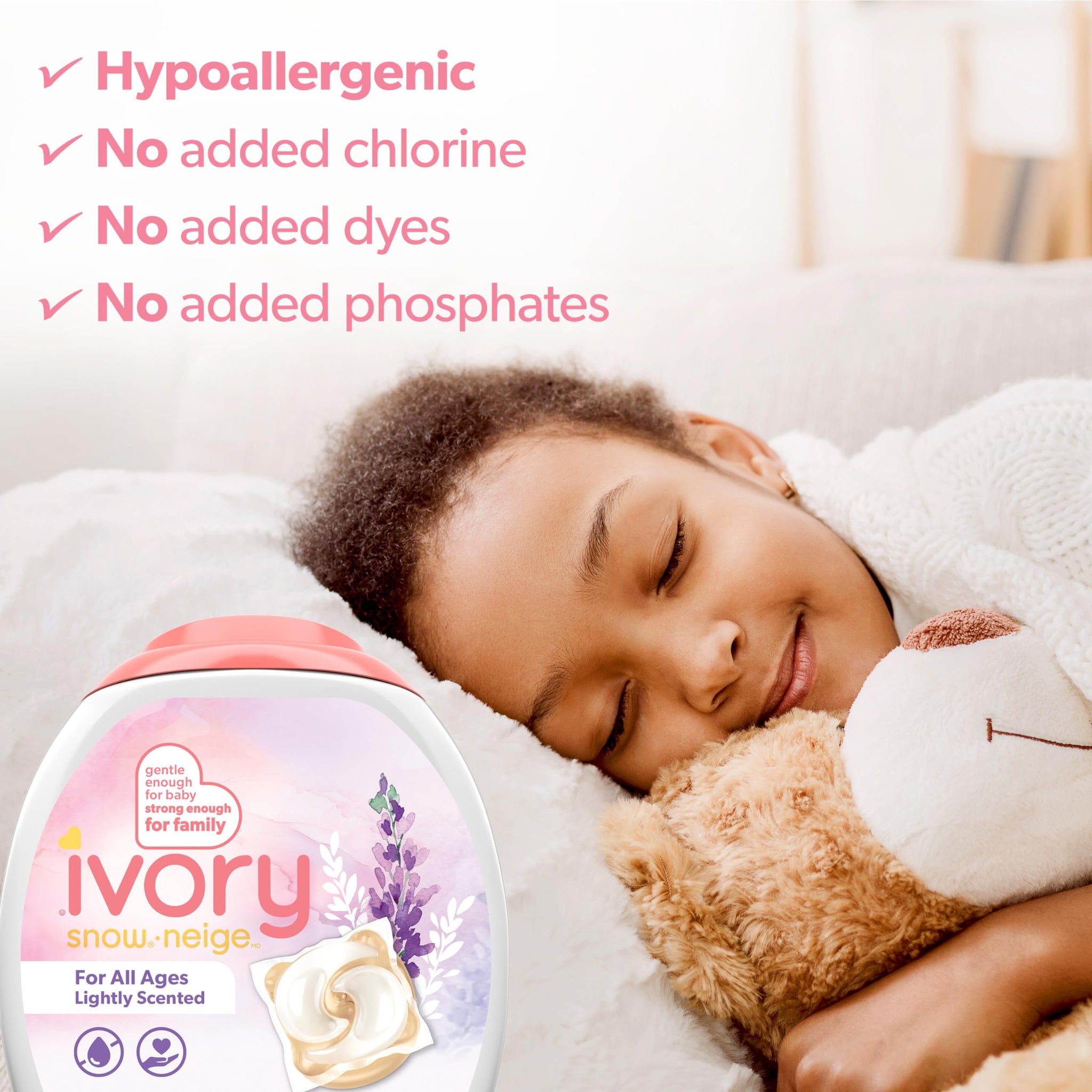 Ivory Laundry Detergent Pacs, Lightly Scented, Lavender, For Baby and Family, HE Compatible, 45 Count