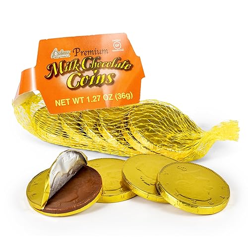 R.M. Palmer Small Mesh Bag Premium Milk Chocolate Coins, Gold Color Half Dollar and Quarter Shaped Holiday Candy, Making Candy Fun Since 1948 (1.5oz)