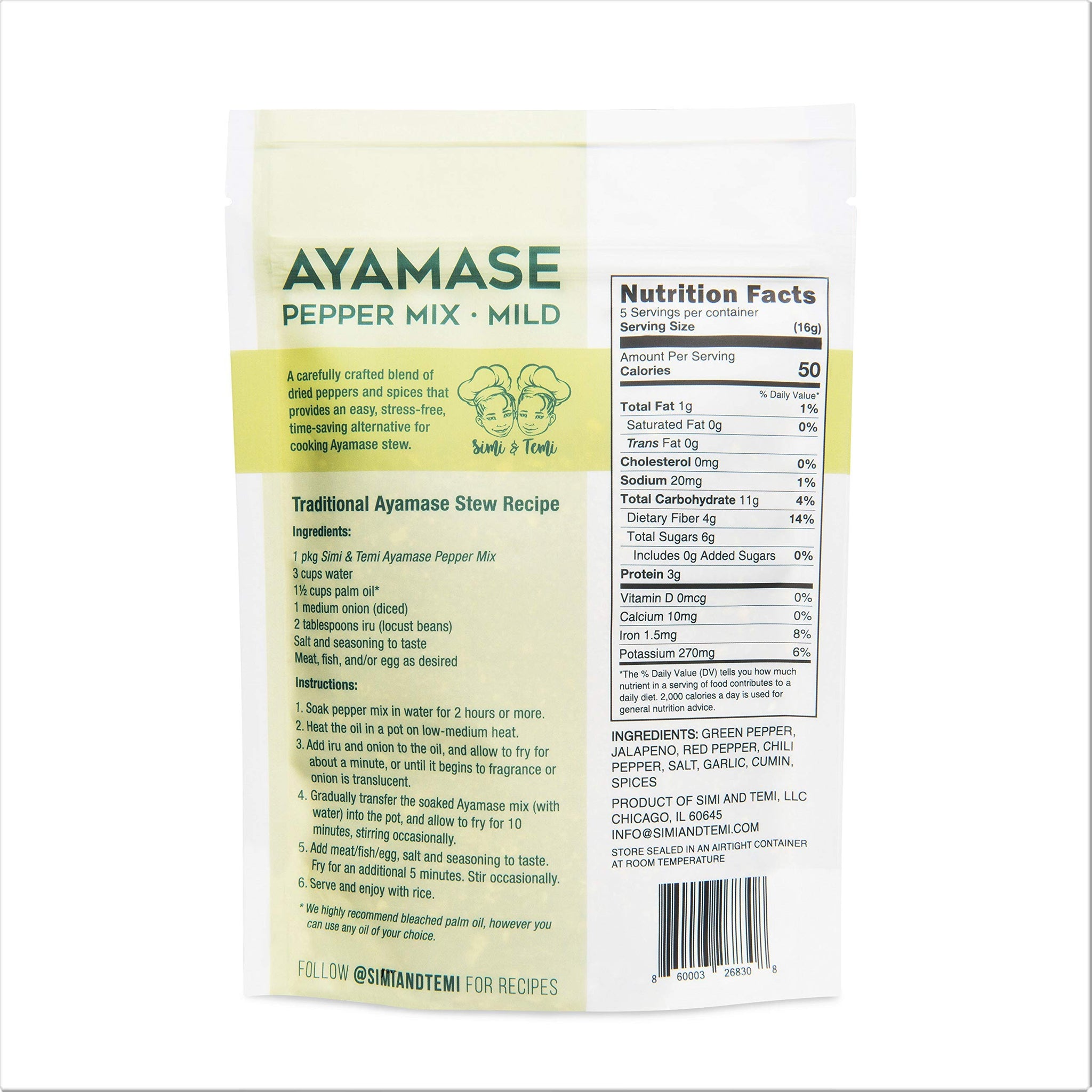 Simi & Temi Ayamase Pepper Mix | Nigerian Stew | No Preservatives| Dried Peppers | 2.75 oz | Mild