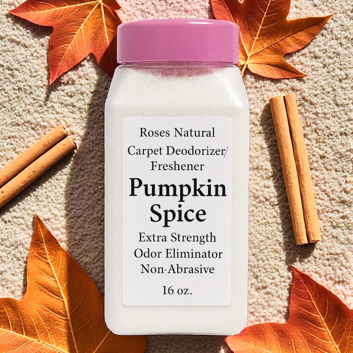 Roses Natural Carpet Deodorizer Powder - Pumpkin Spice Scent, Long-Lasting Odor Eliminator, Plant-Based & Pet Safe, Easy to Vacuum, Fall Home